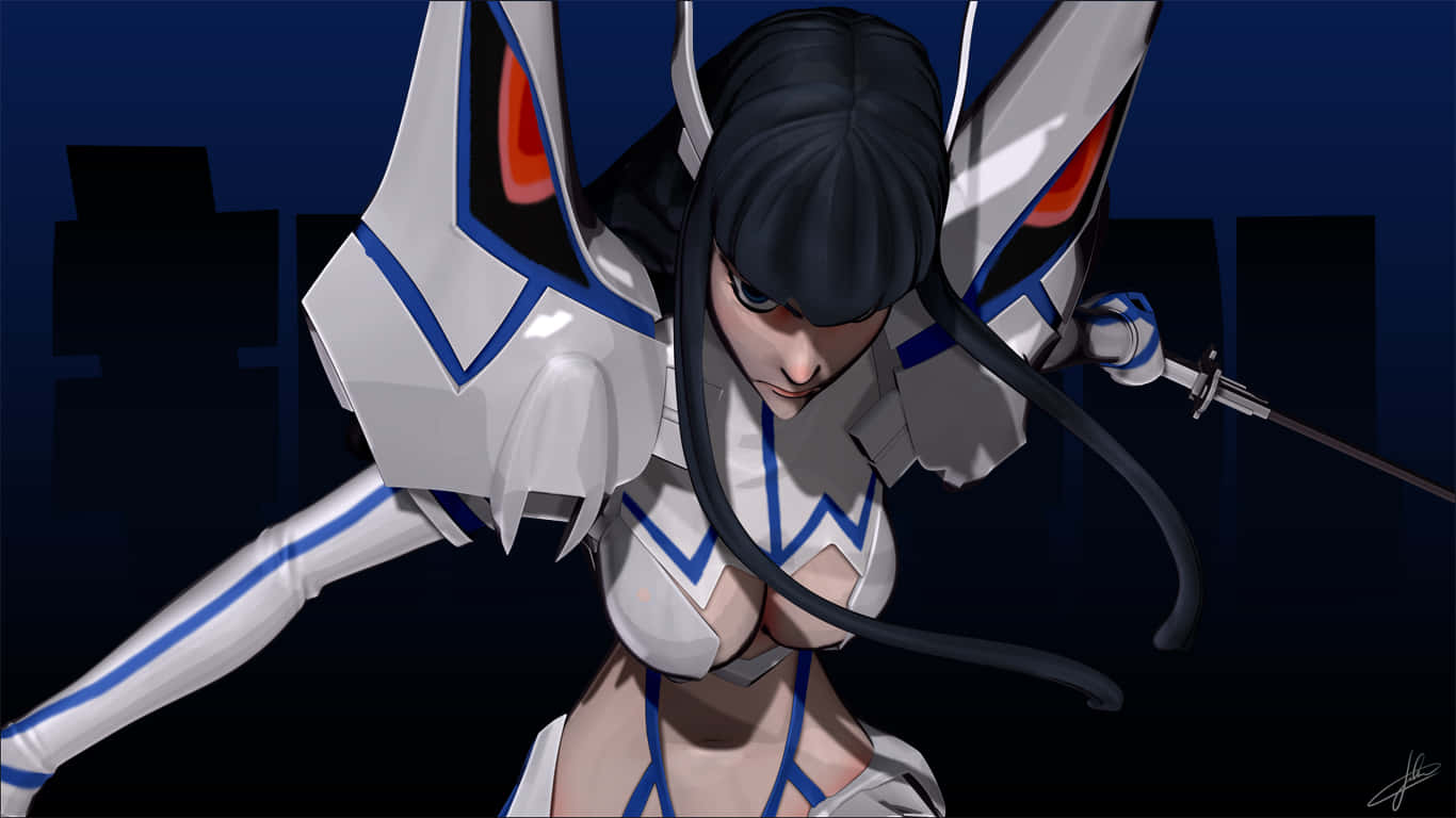 Satsuki Kiryuin, red glaive, white and blue armor, HD Desktop Wallpaper