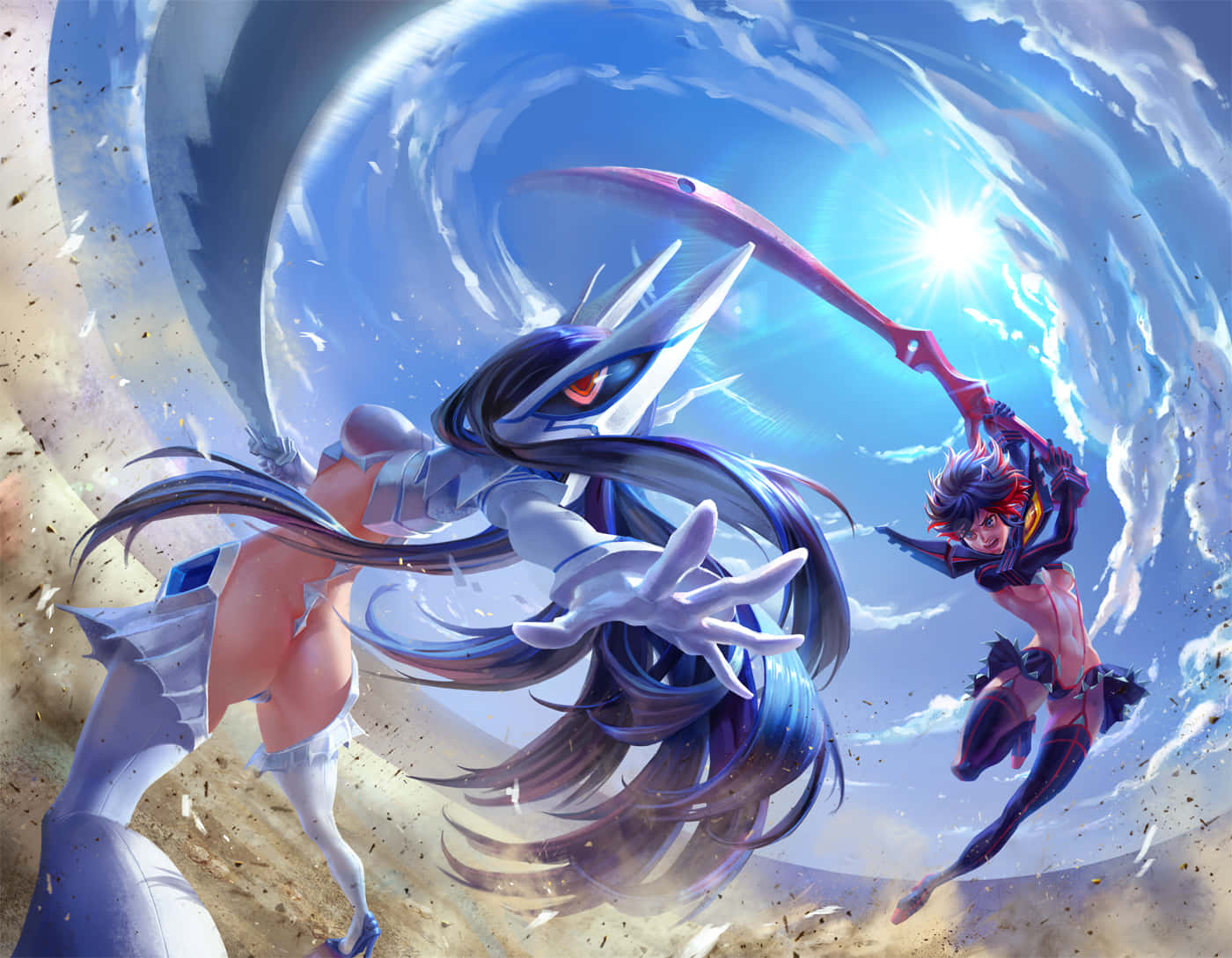 Satsuki Kiryuin, blue-haired warrior, glowing sword, HD Desktop Wallpaper