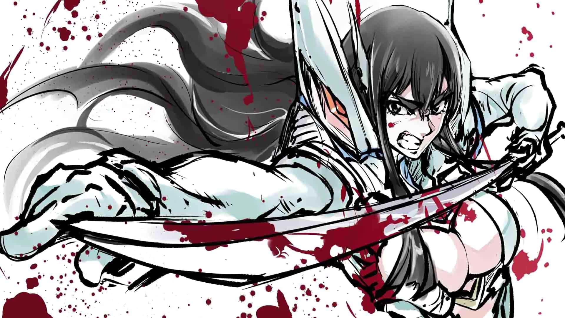 Satsuki Kiryuin, dark hair, blood splatters, Full HD Desktop Wallpaper