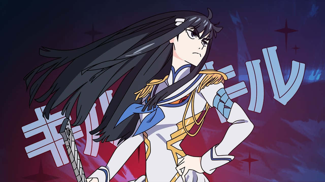 Satsuki Kiryuin, long black hair, white and blue uniform, HD Desktop Wallpaper