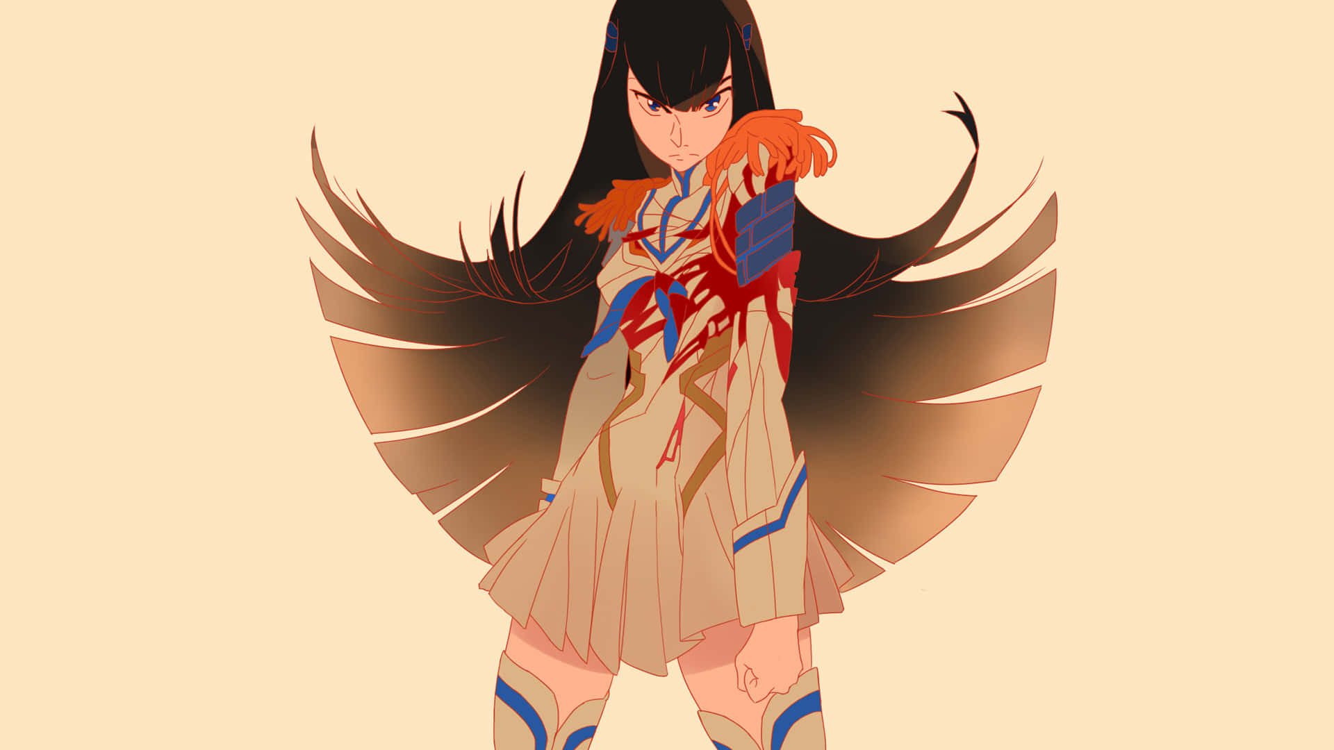 Satsuki Kiryuin, long black hair, orange streaks, Full HD Desktop Wallpaper
