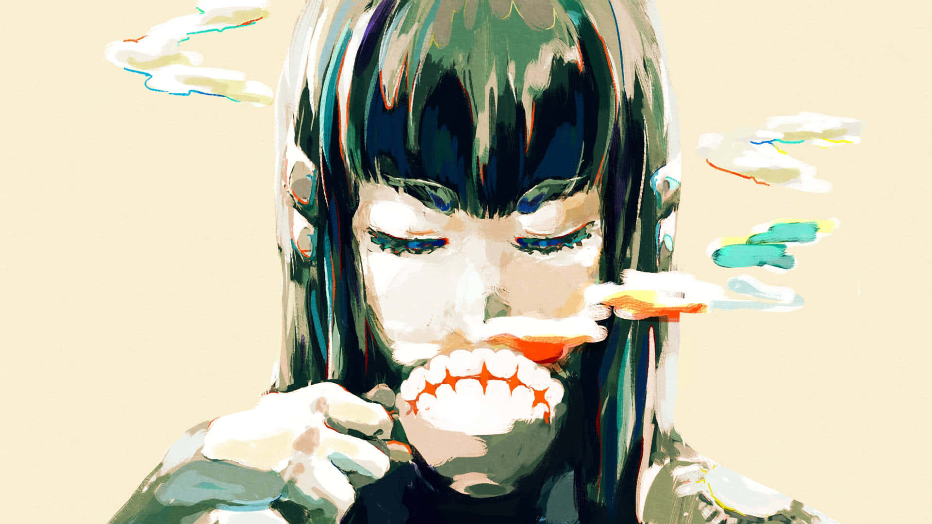Satsuki Kiryuin, dark hair, closed eyes, Full HD Desktop Wallpaper
