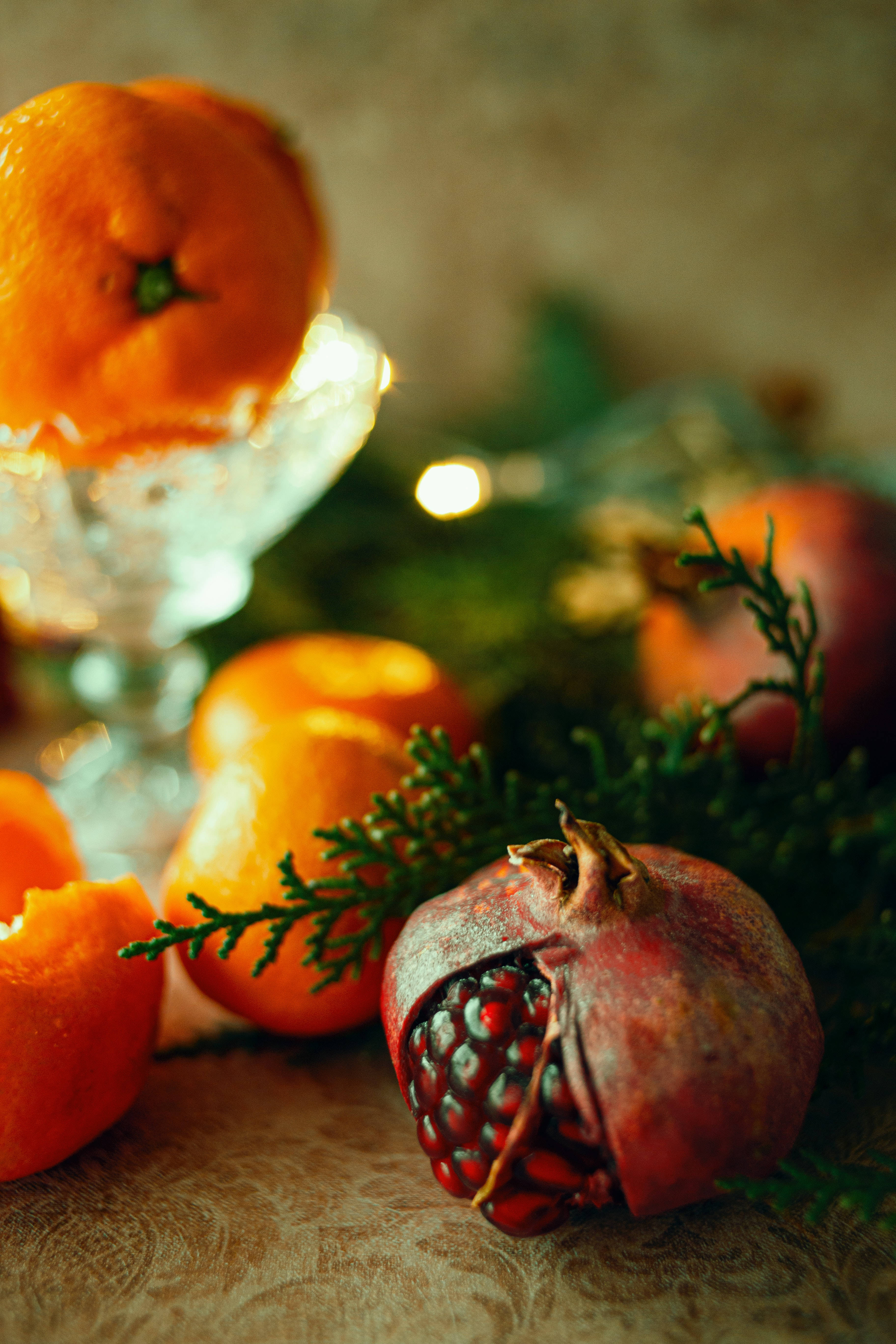 Satsuma, mandarin, pomegranate, 5K Phone Wallpaper