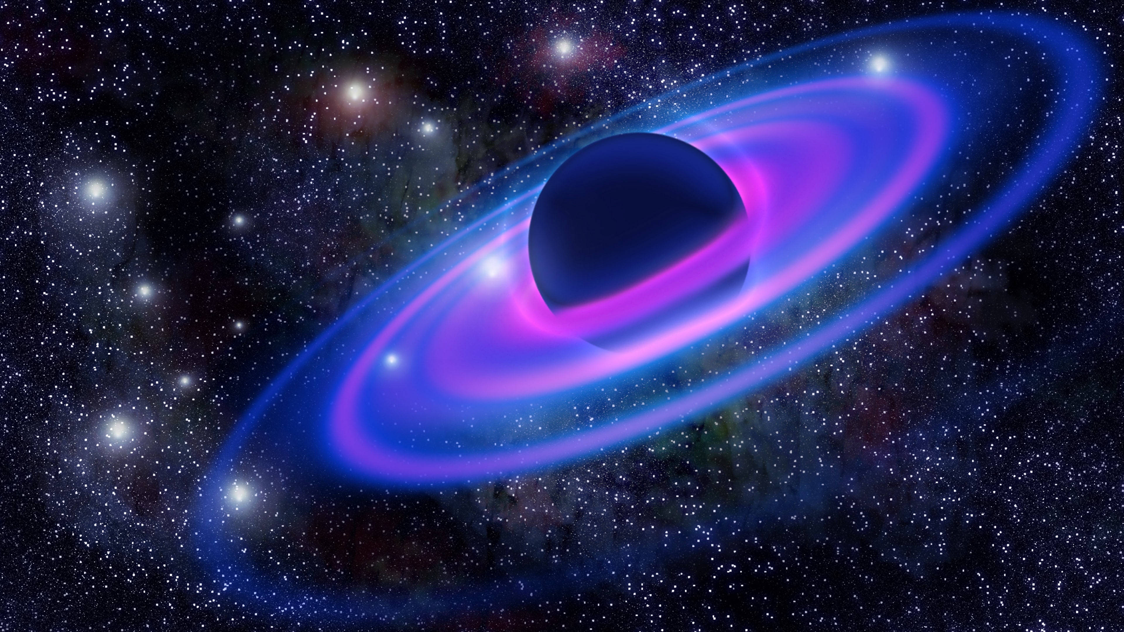 Swirling Saturn 4K, black hole, glowing purple and blue accretion disk, 4K Desktop Wallpaper
