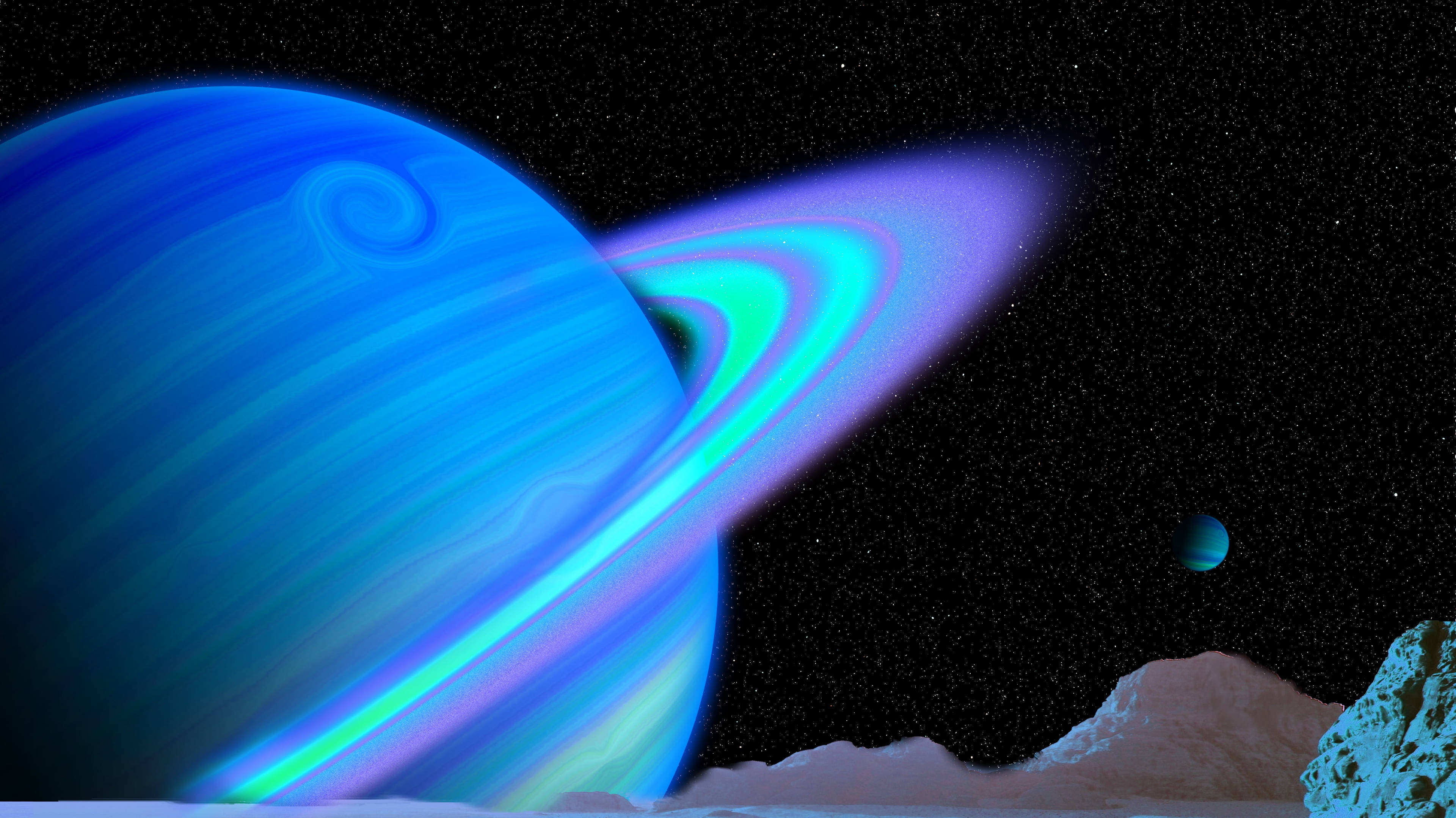 Blue Saturn, 4K, vibrant blue planet, 4K Desktop Wallpaper
