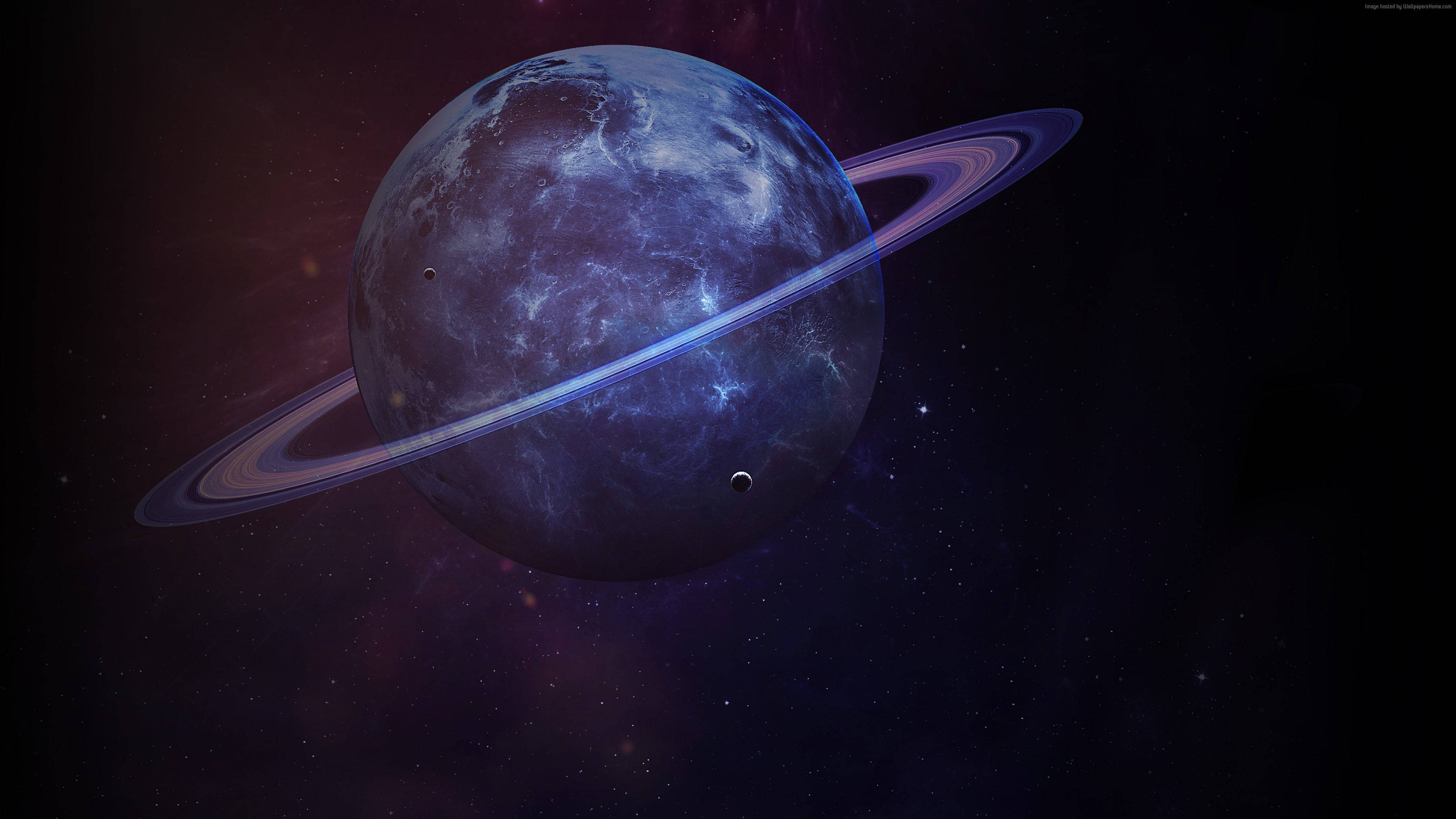 Dark Purple Saturn 4K, Saturn, purple nebulae, 4K Desktop Wallpaper