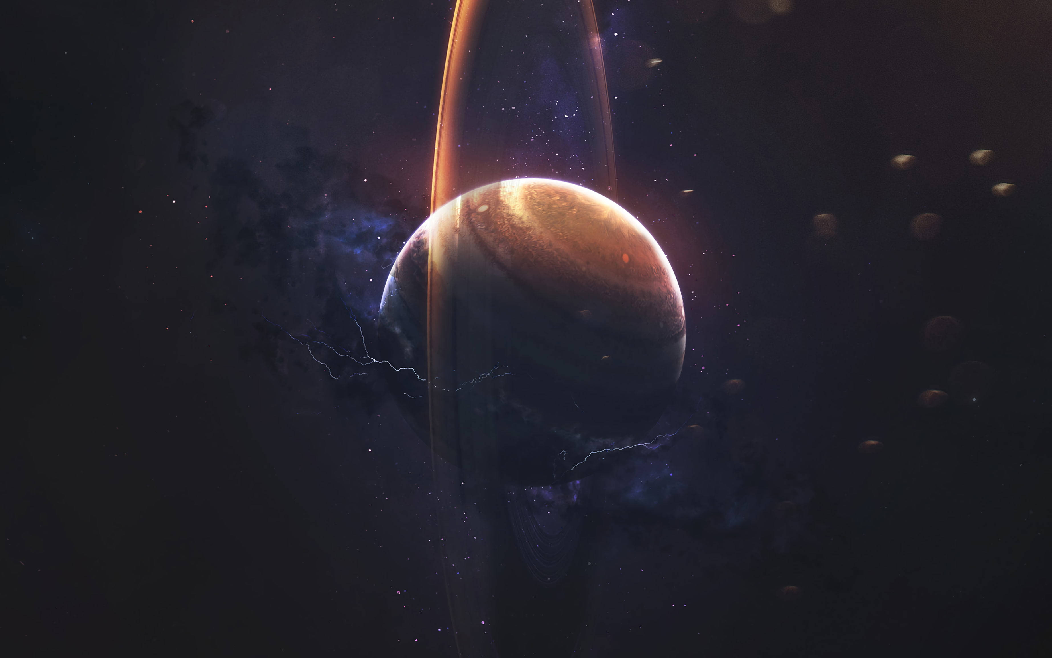 Saturn, ringed planet, starry cosmic backdrop, 2K Desktop Wallpaper