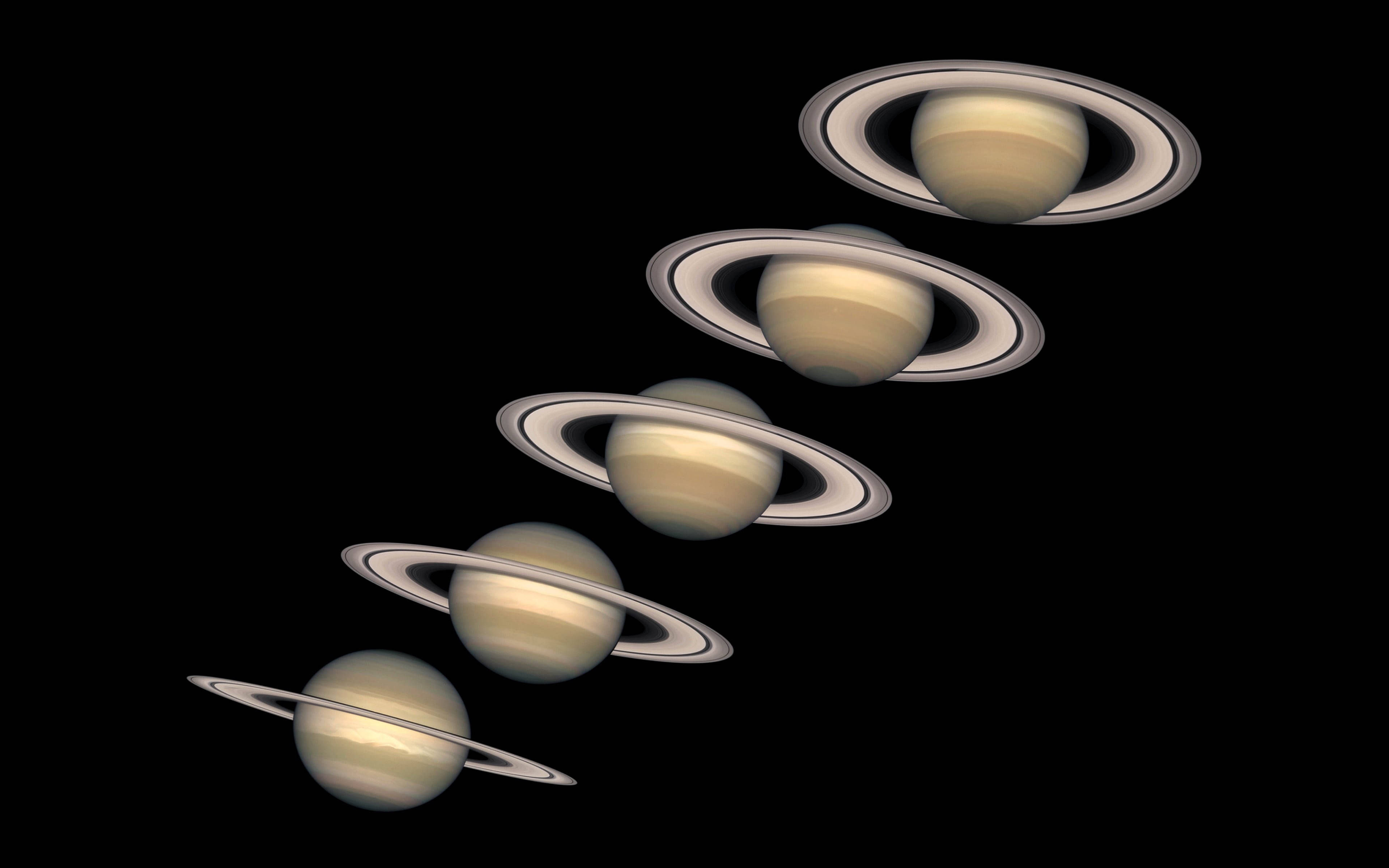 Saturn, rings, black void, 4K Desktop Wallpaper