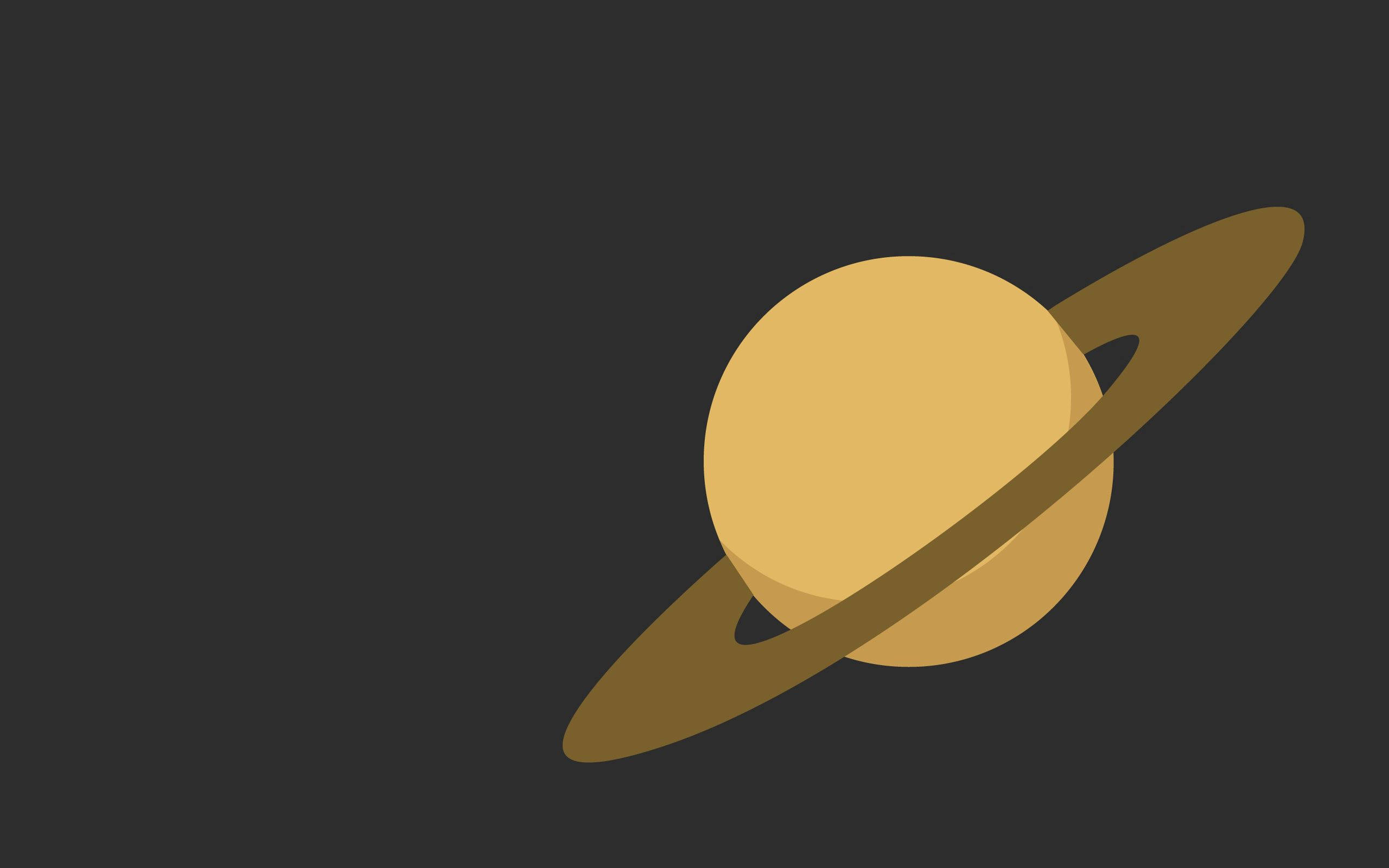 Saturn, golden rings, dark gray background, 2K Desktop Wallpaper