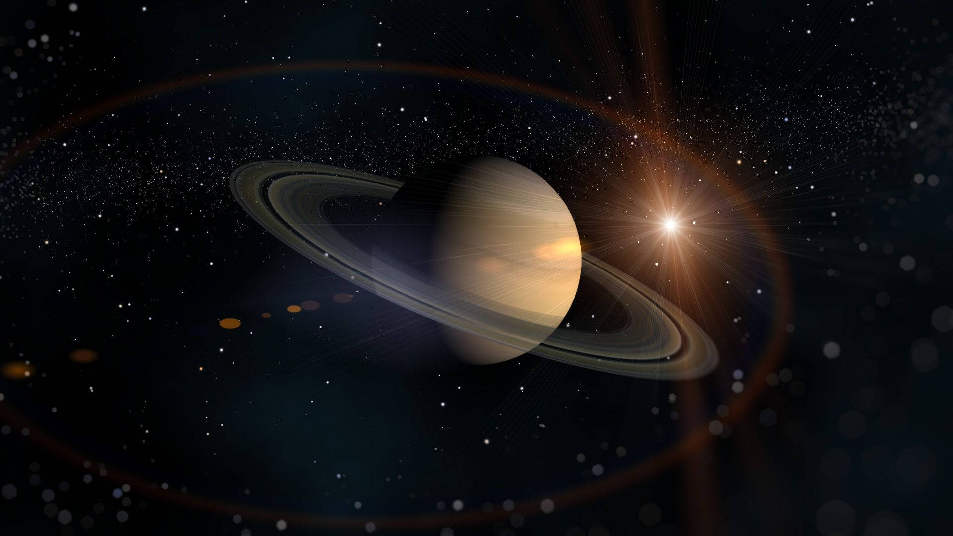 Saturn, starfield, sunburst, Full HD Desktop Wallpaper