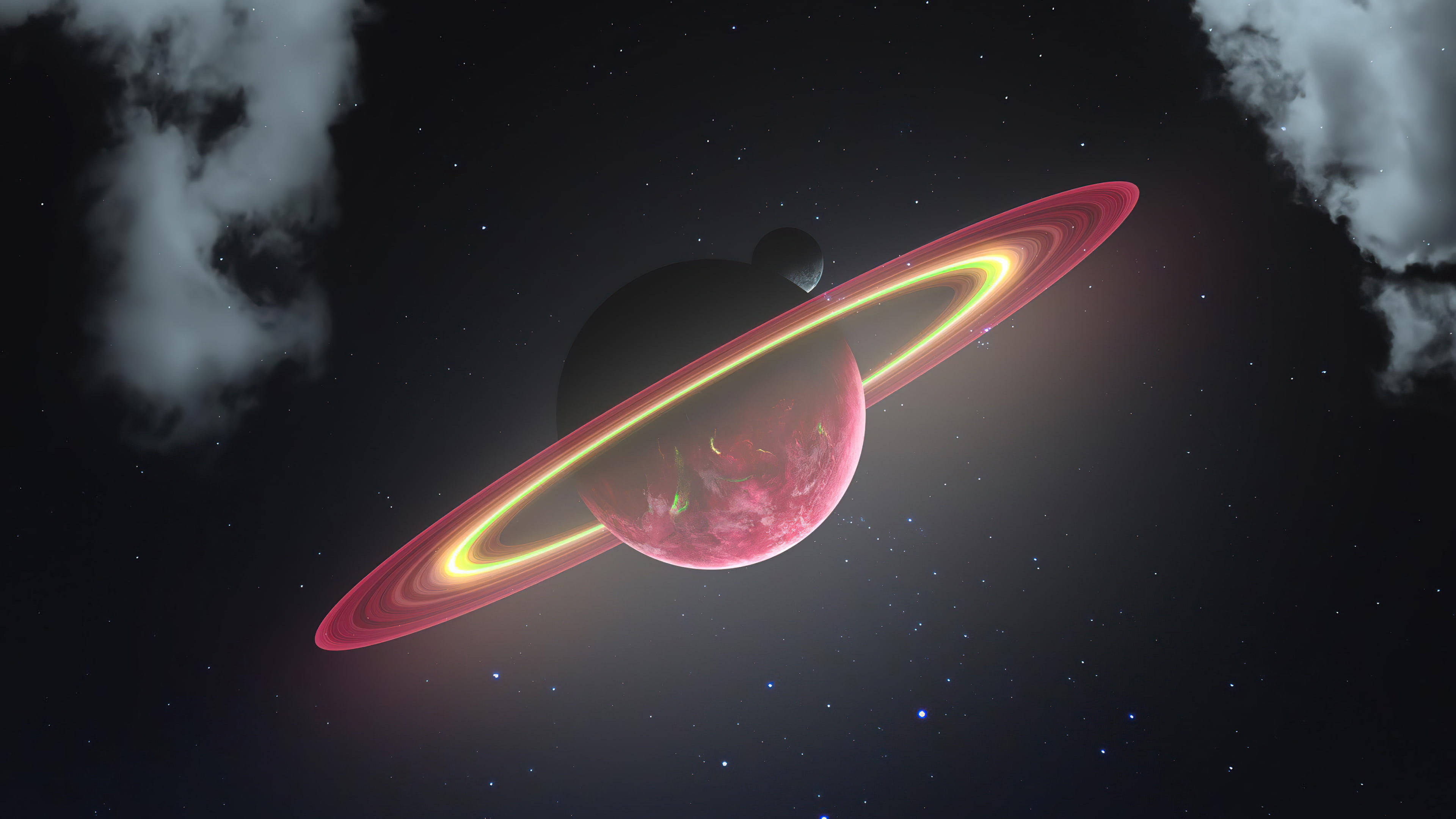 Saturn, red planet, vibrant yellow rings, 4K Desktop Wallpaper