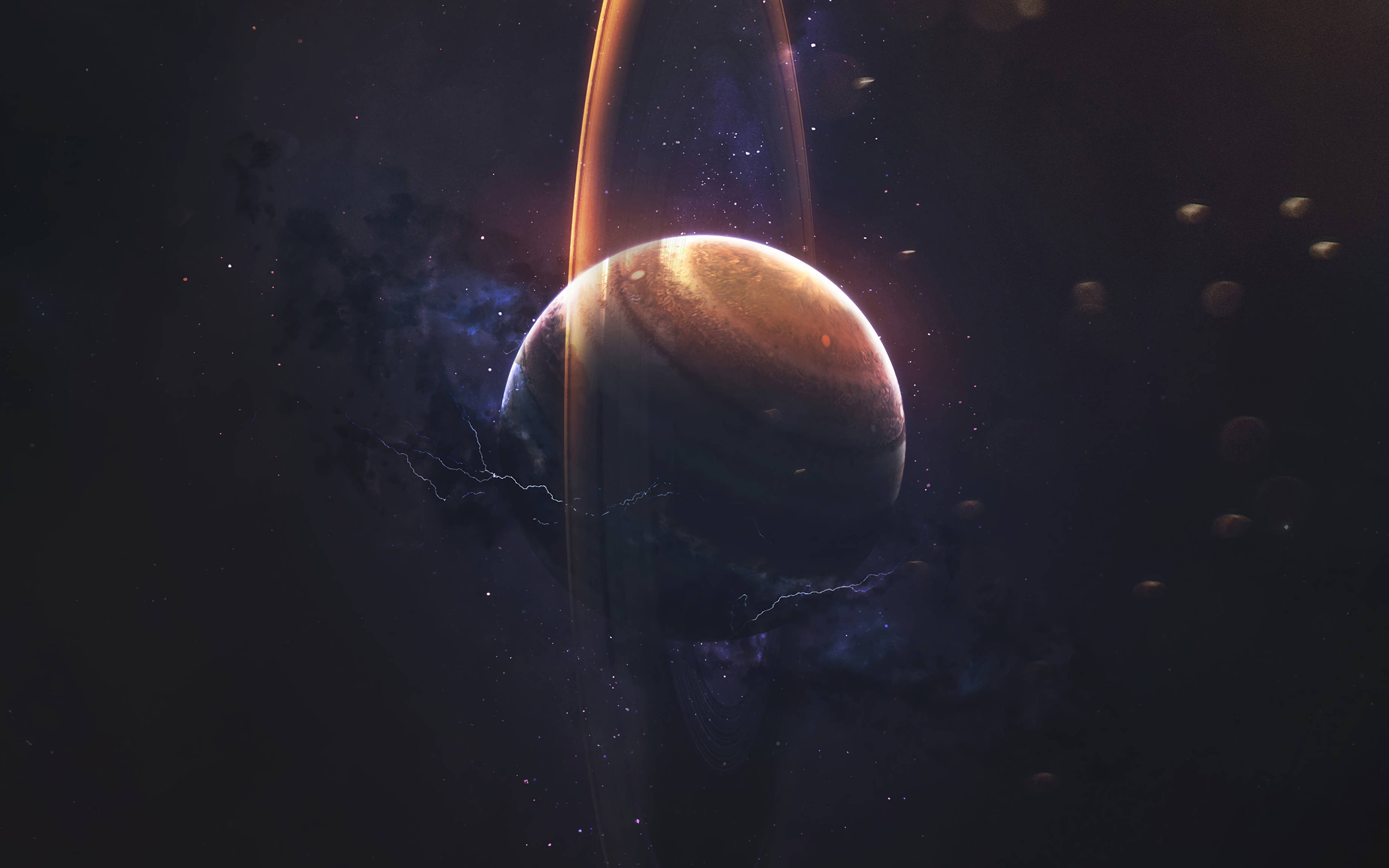 Saturn, ringed planet, starry cosmic backdrop, 2K Desktop Wallpaper