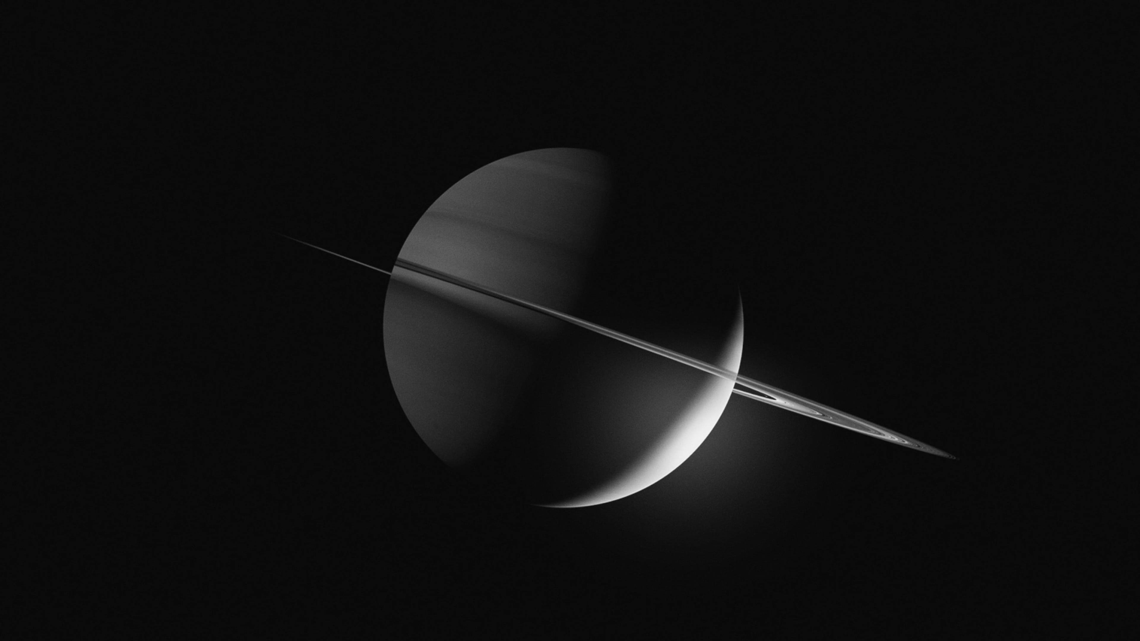 Saturn, monochrome, rings, 4K Desktop Wallpaper