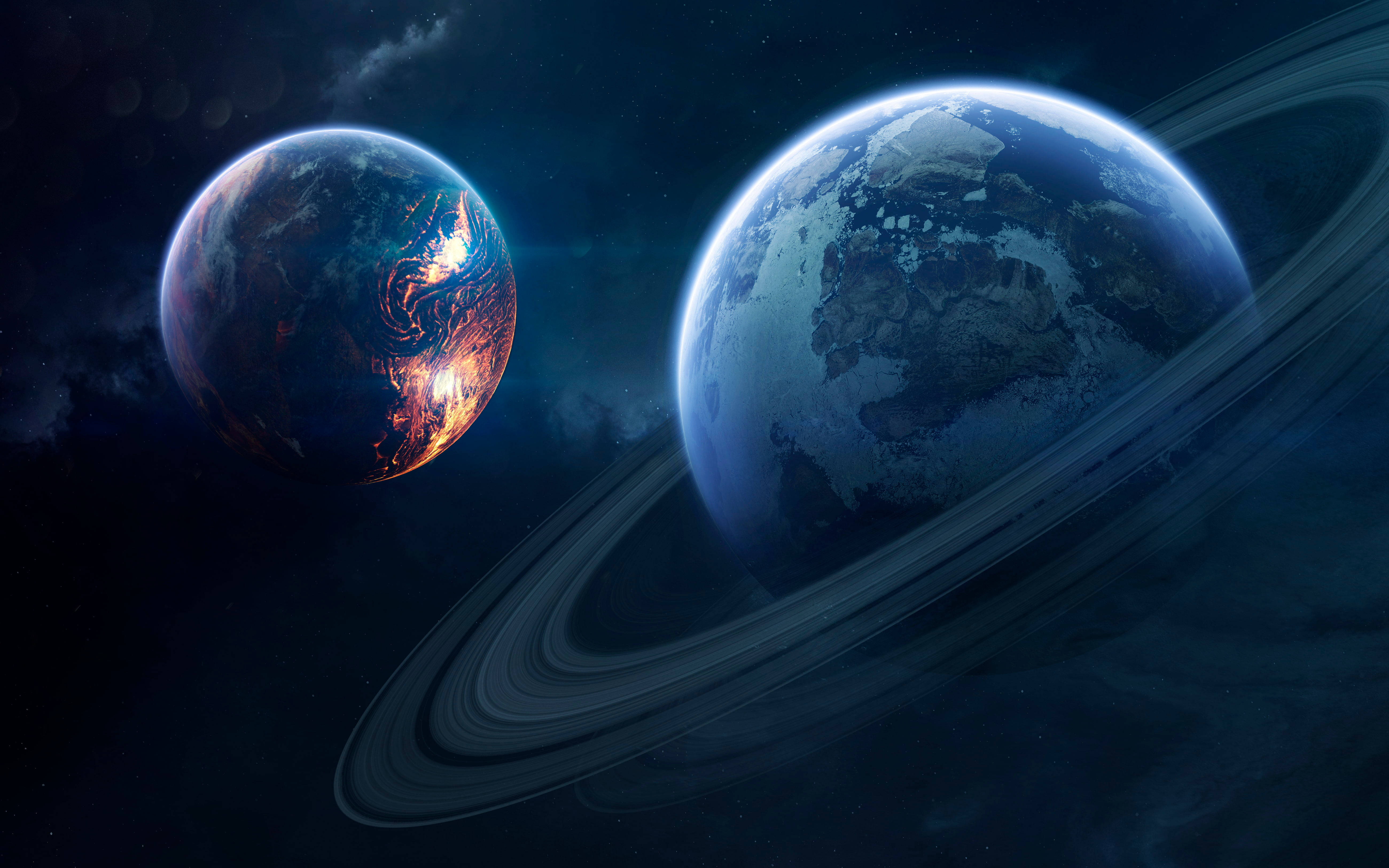 Earth, Saturn, city lights, 5K Desktop Wallpaper