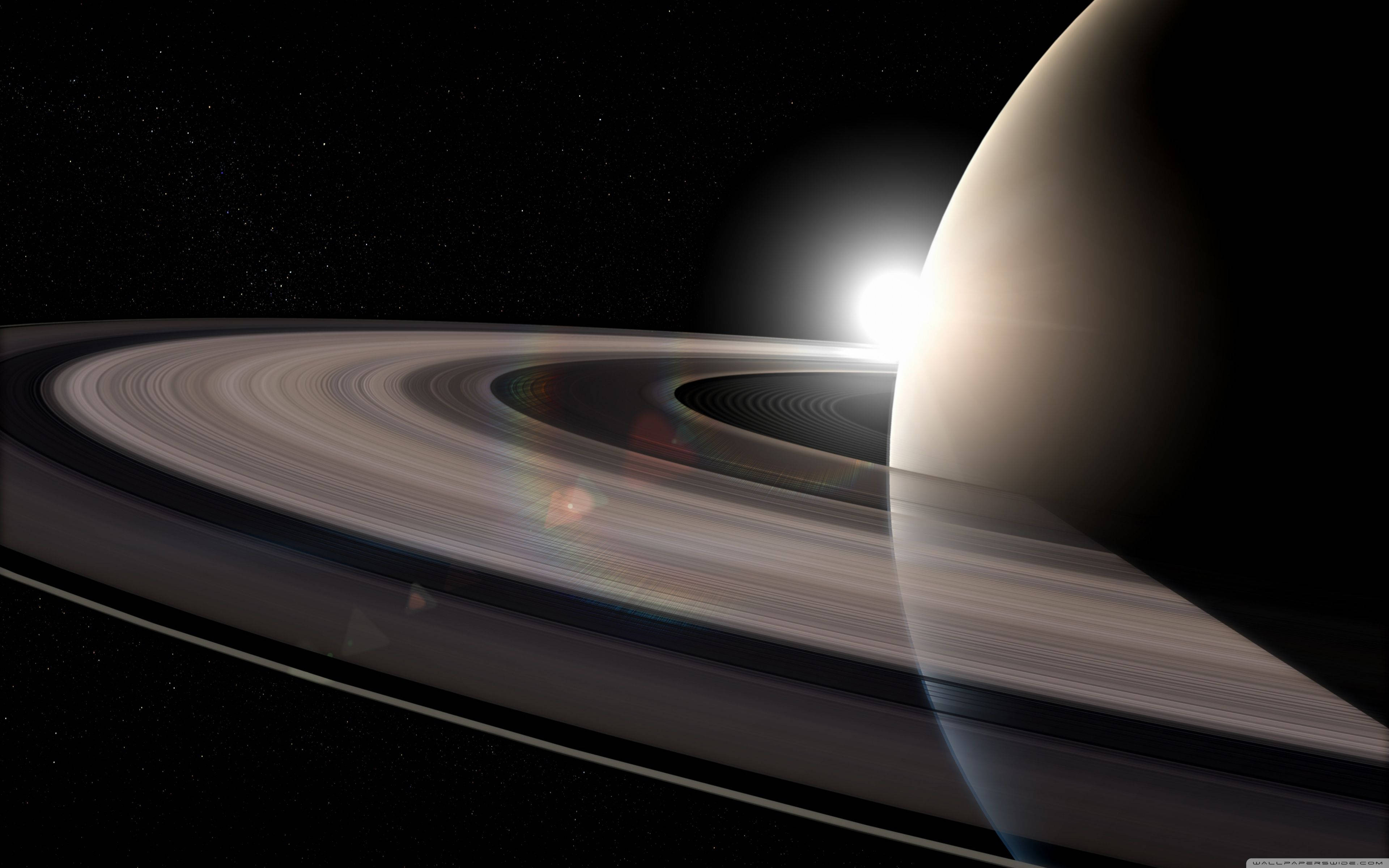 Saturn, rings, distant sun, 4K Desktop Wallpaper