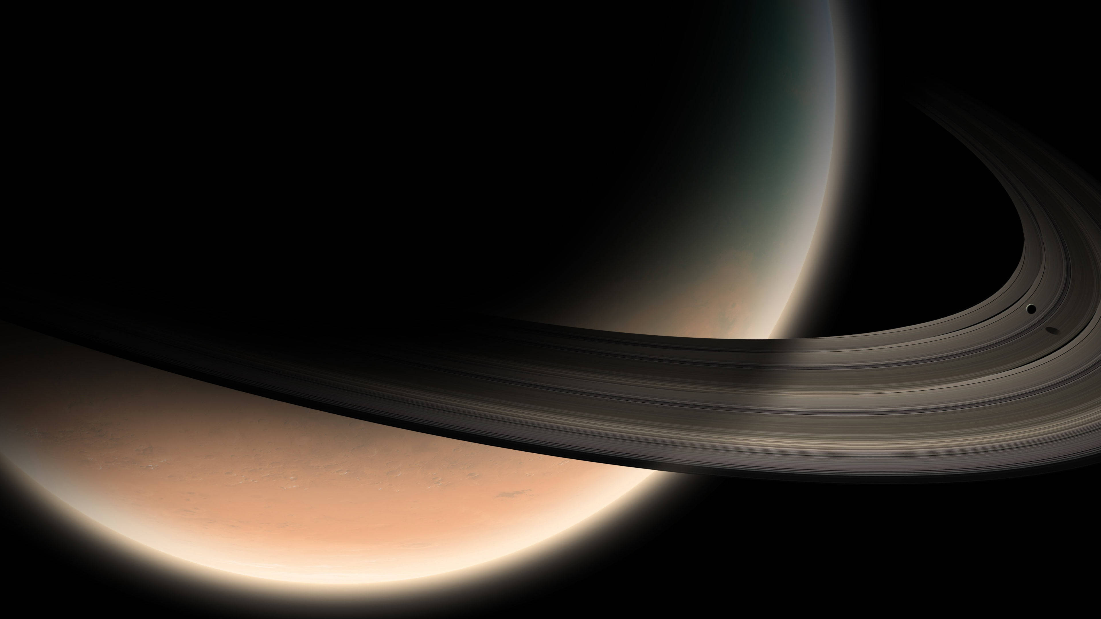 Saturn, rings, curved surface, 4K Desktop Wallpaper