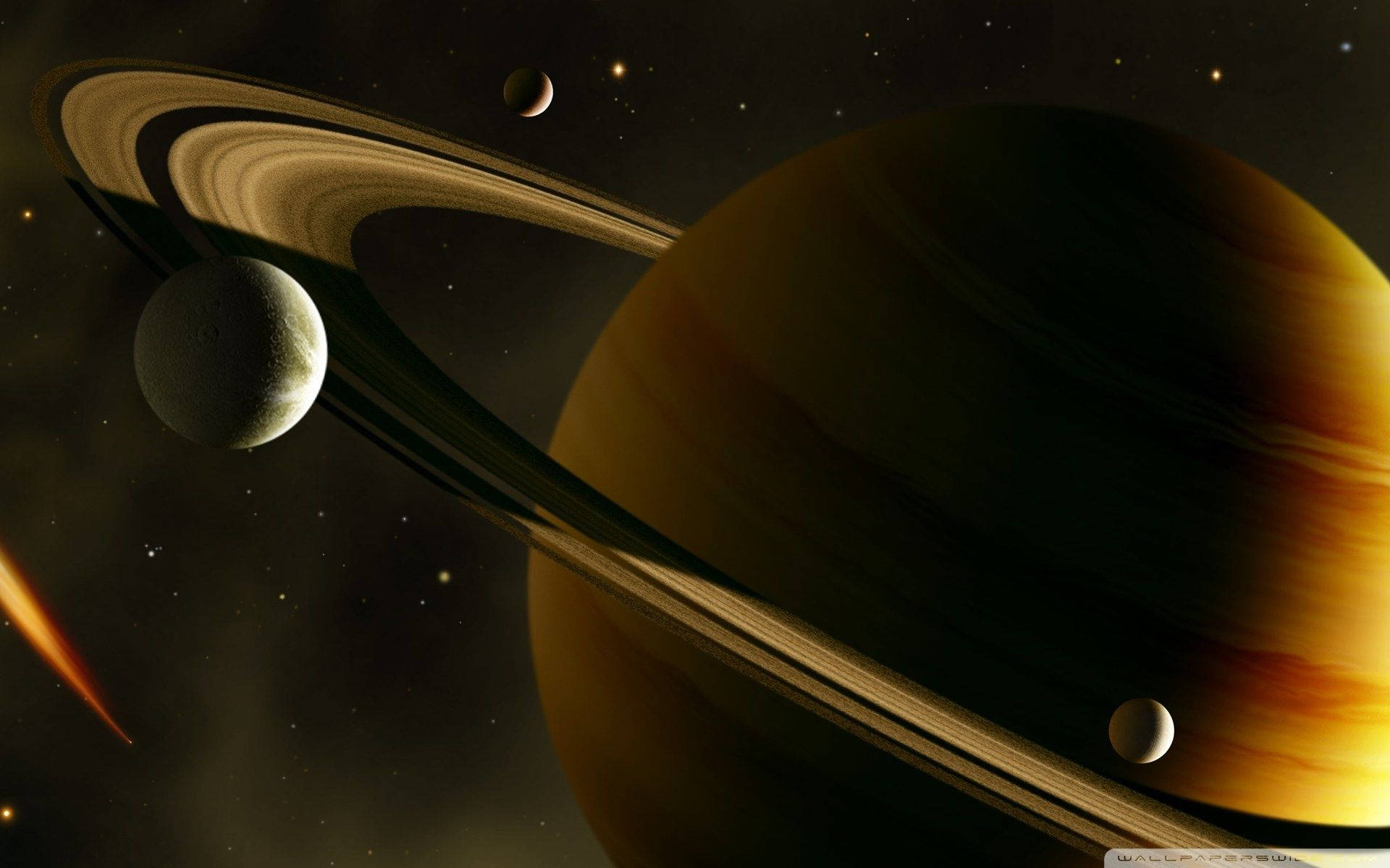 Saturn, moon, ringed planet, Full HD Desktop Wallpaper