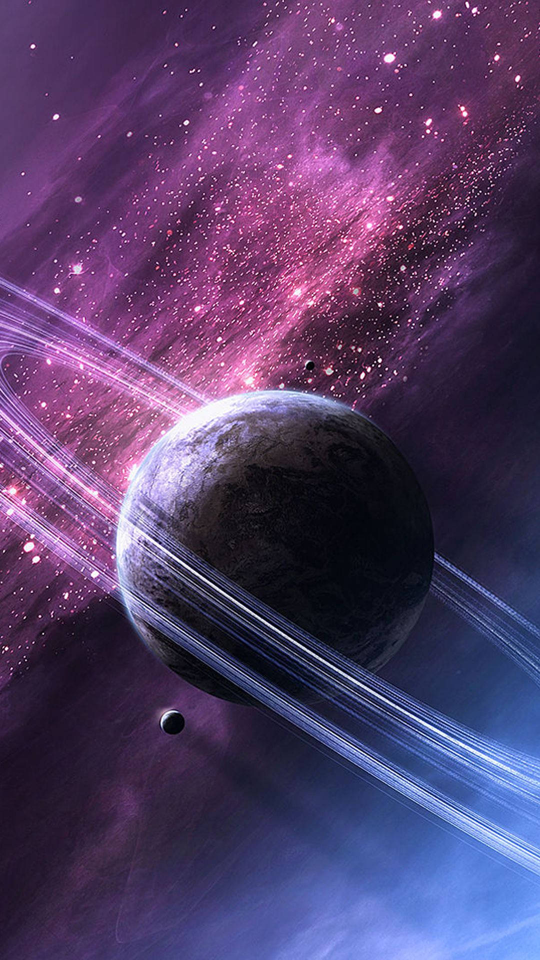 Saturn, purple galaxy, glowing rings, Full HD Phone Wallpaper