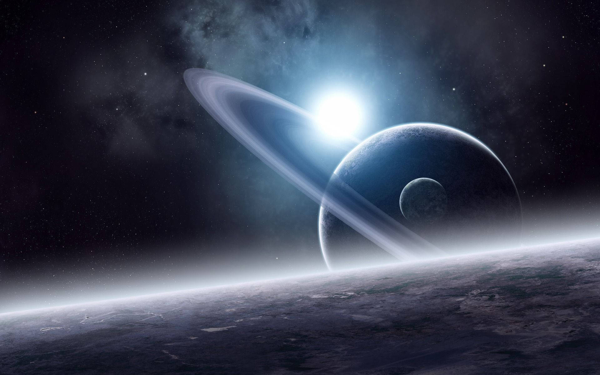 Saturn, stars, ringed planet, Full HD Desktop Wallpaper