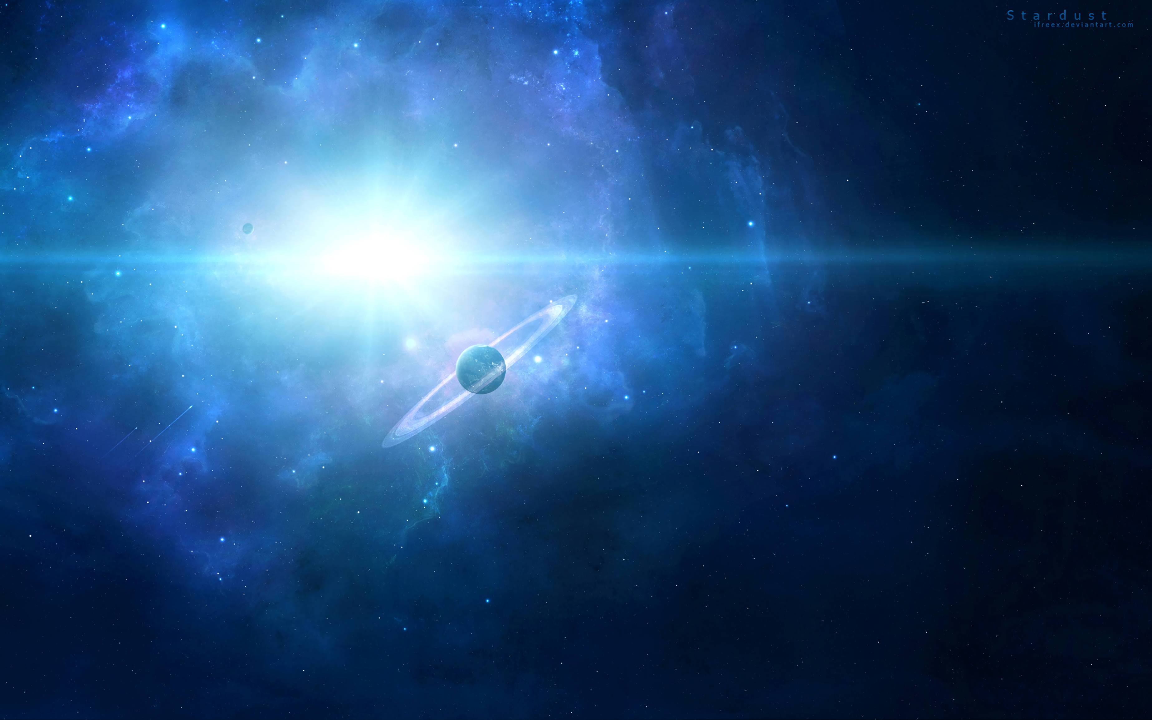 Saturn, nebula, glowing planet, 2K Desktop Wallpaper