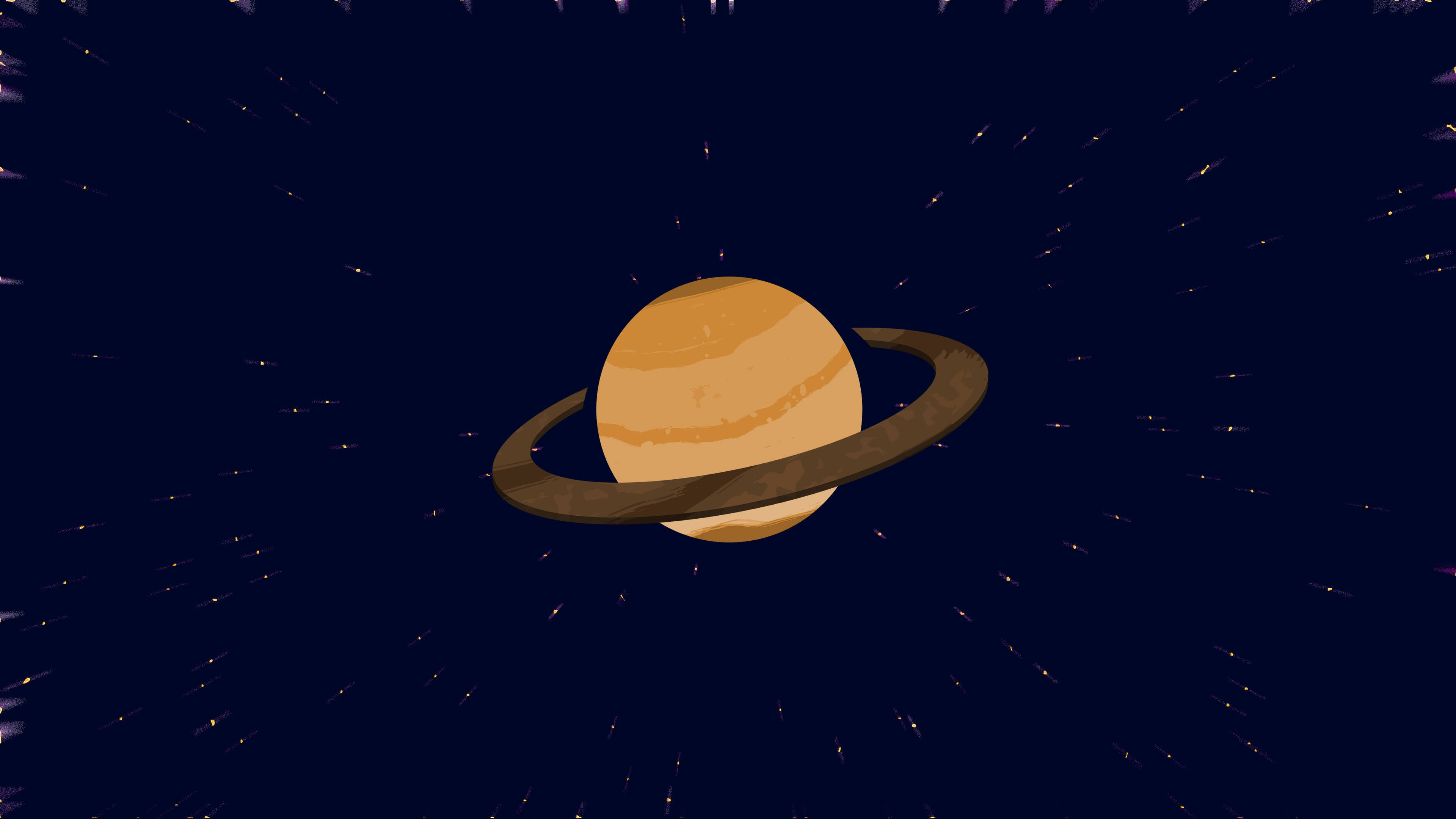 Cartoon Saturn, orange planet, wide ring, 4K Desktop Wallpaper