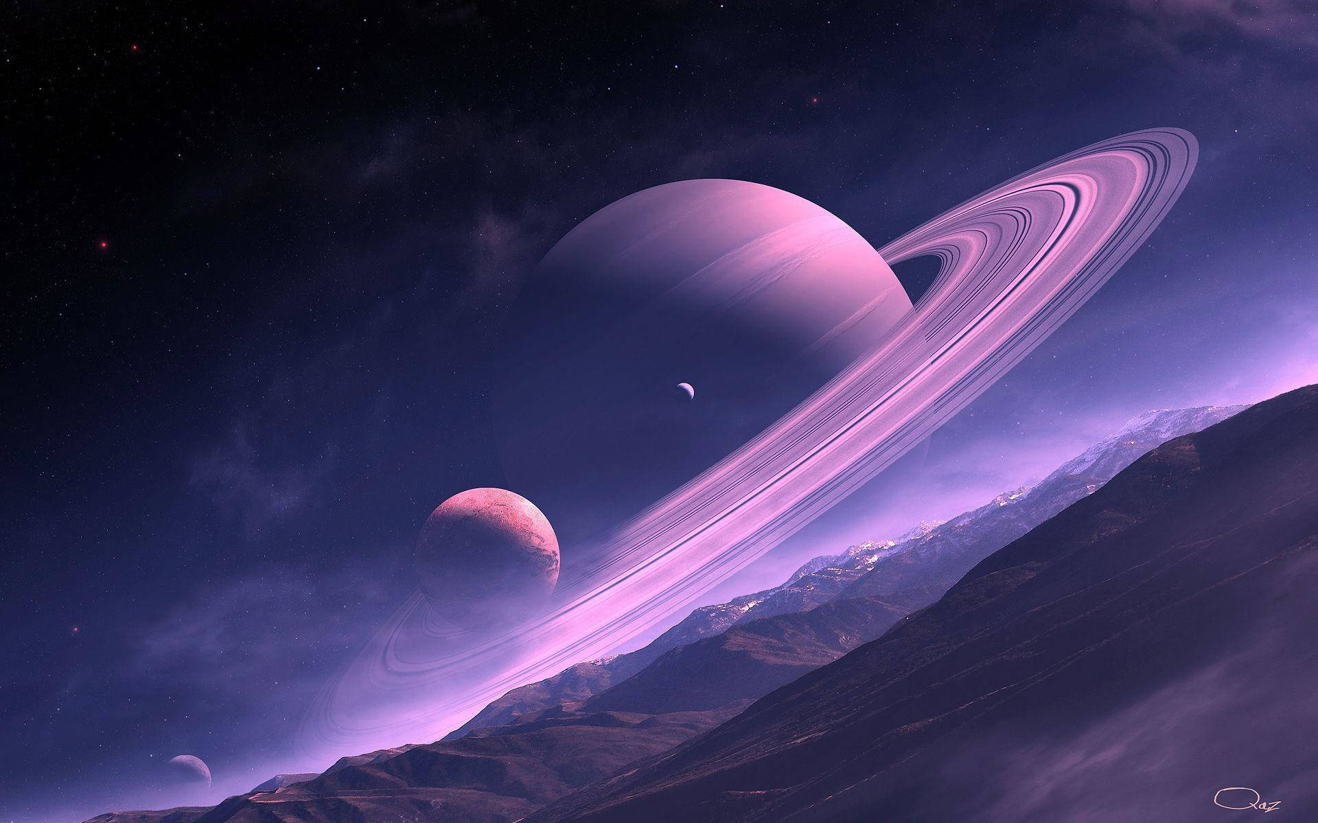 iPad Pro 12.9, Saturn, purple ringed planet, Full HD Desktop Wallpaper