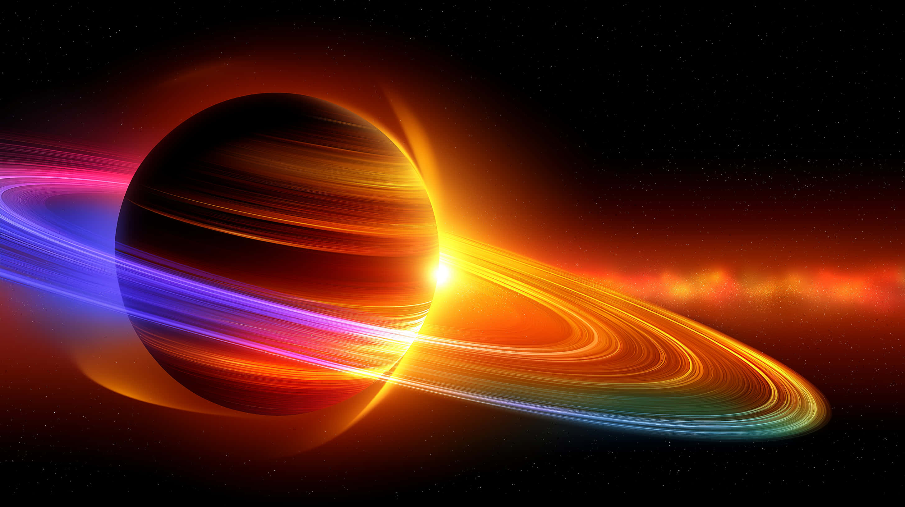 Saturn, aurora rings, vibrant, 2K Desktop Wallpaper