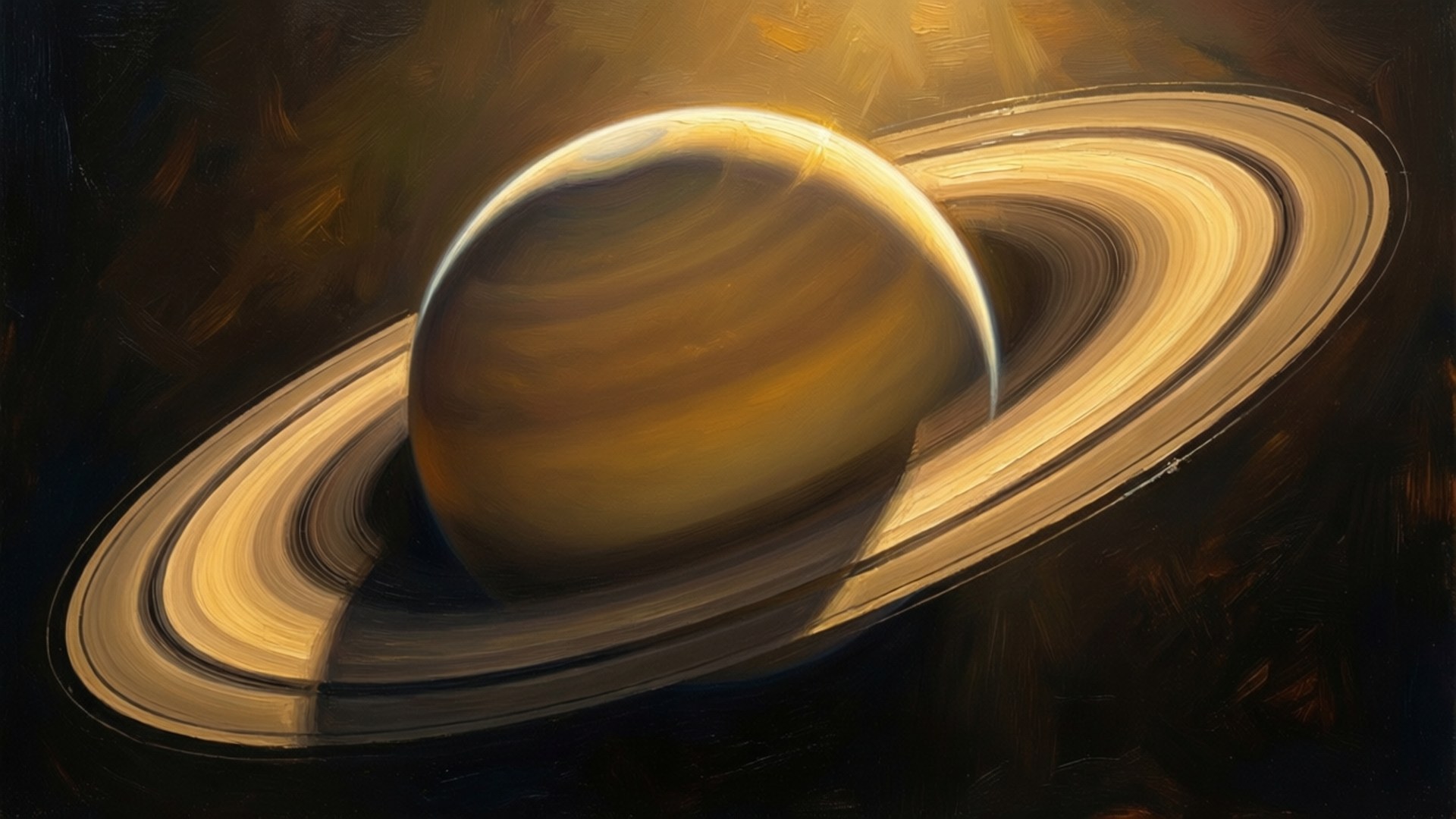 Saturn, golden rings, dark cosmic backdrop, Full HD Desktop Wallpaper