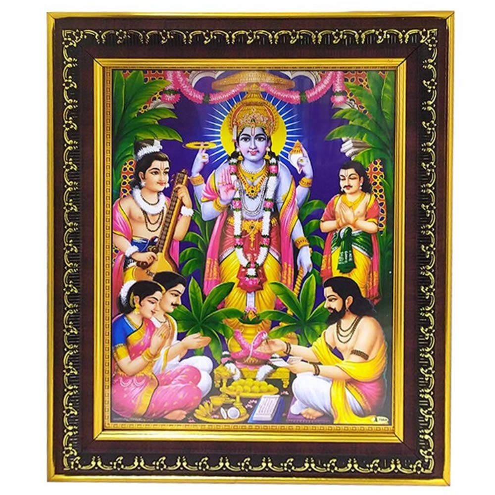 Satyanarayana Swamy, yellow and brown frame, golden borders, SD Desktop Wallpaper