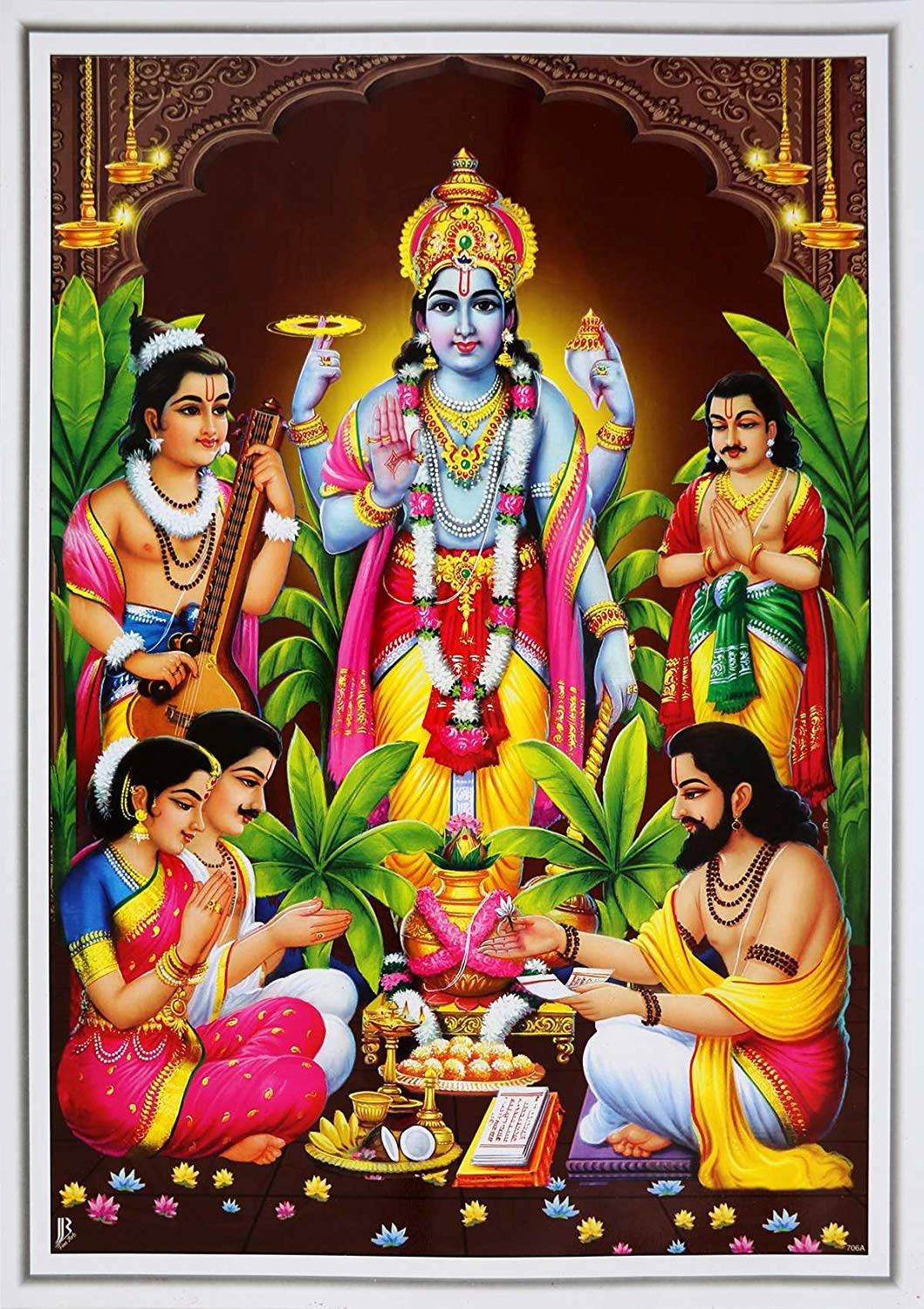 Satyanarayana Swamy, blue skin, golden crown, HD Phone Wallpaper