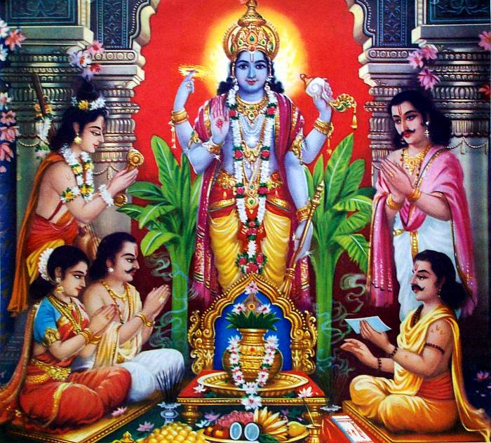 Satyanarayana Swamy, blue-skinned deity, multiple arms, SD Desktop Wallpaper
