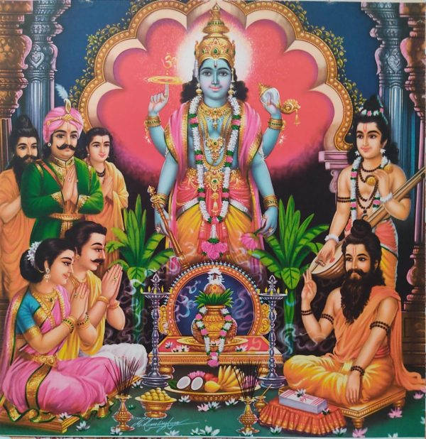 Satyanarayana Swamy, blue skin, golden crown, SD Phone Wallpaper
