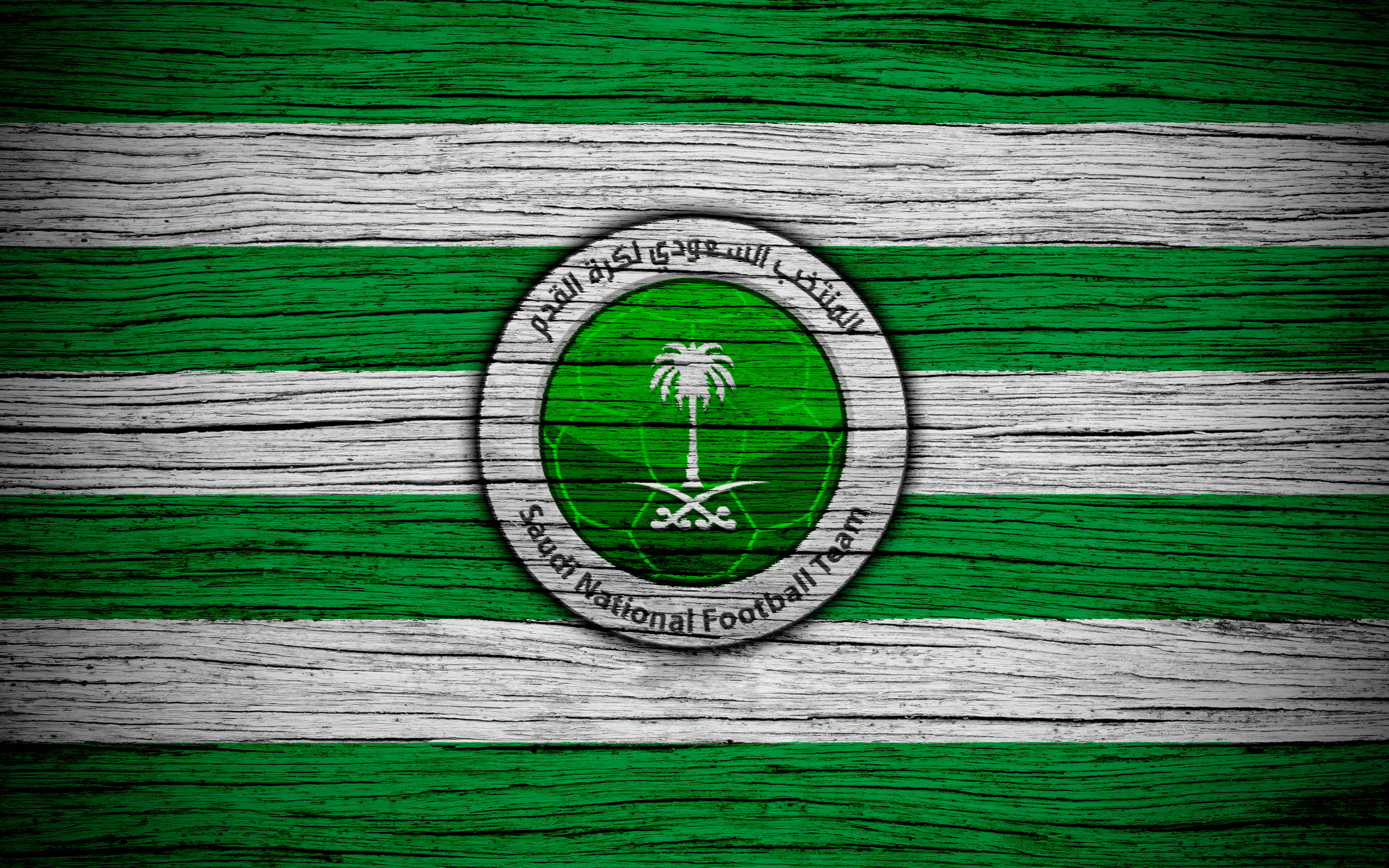 Saudi Arabia National Football Team, emblem, green and white striped, 4K Desktop Wallpaper