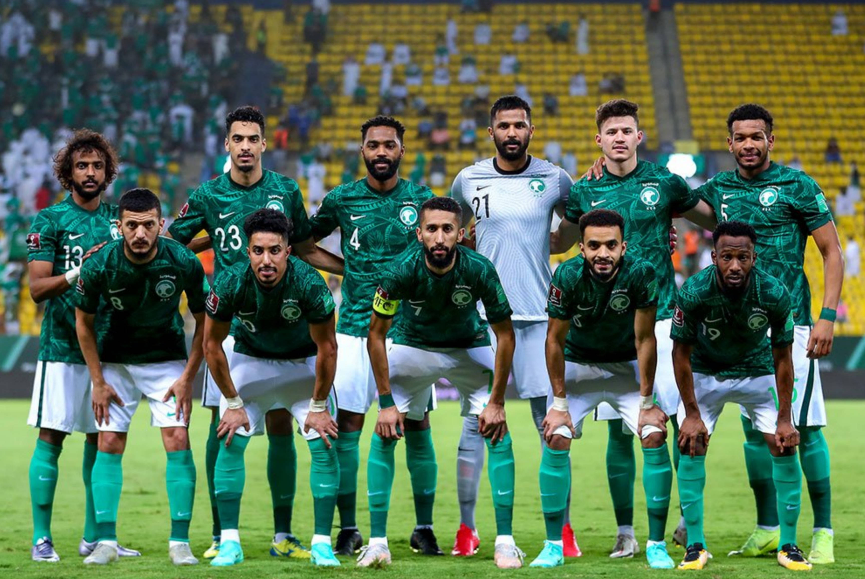 Saudi Arabia National Football Team, green jerseys, vibrant stadium pitch, 2K Desktop Wallpaper