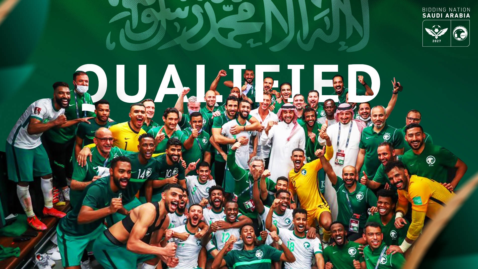 Saudi Arabia National Football Team, 2022 FIFA, green flag, Full HD Desktop Wallpaper