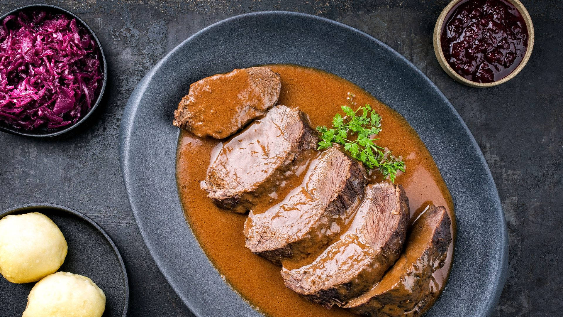 Sauerbraten, Traditional German Dish, creamy sauce, Full HD Desktop Wallpaper