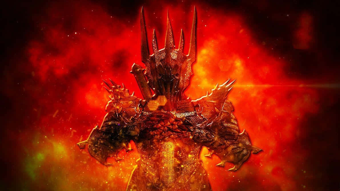 Sauron, Shadow of War, fiery red and orange cosmic background, SD Desktop Wallpaper