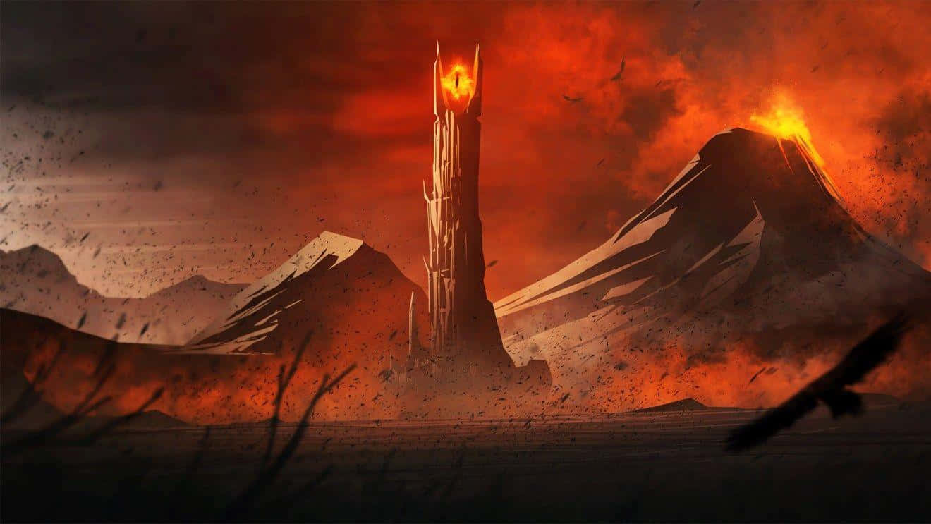 Sauron Shadow Of War, tower, flames, HD Desktop Wallpaper