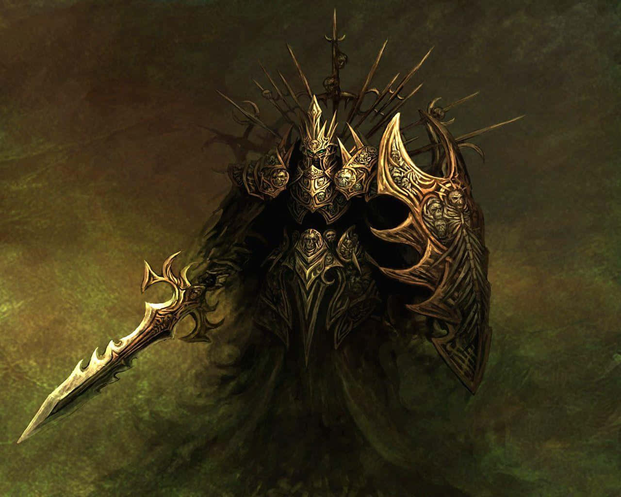 Sauron Shadow Of War, dark fantasy knight, ornate golden armor, HD Desktop Wallpaper