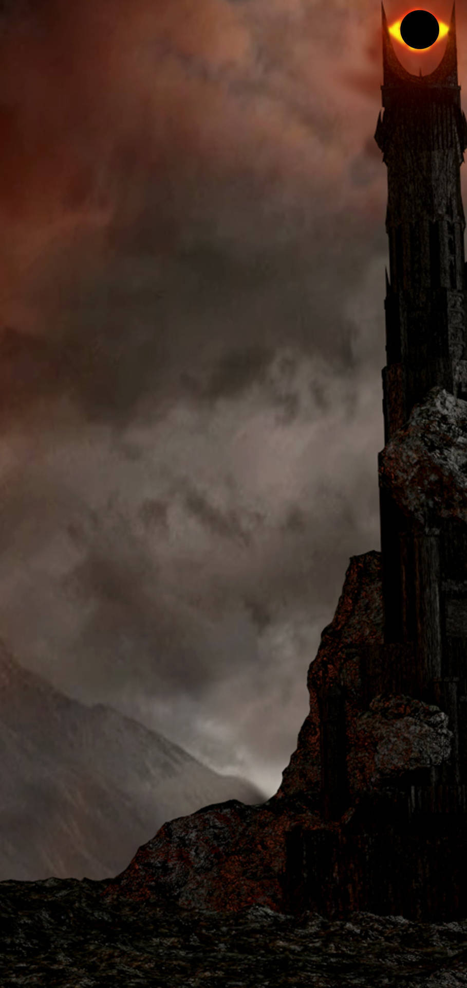 Eye Of Sauron, big black pupil, stone spire, Full HD Phone Wallpaper