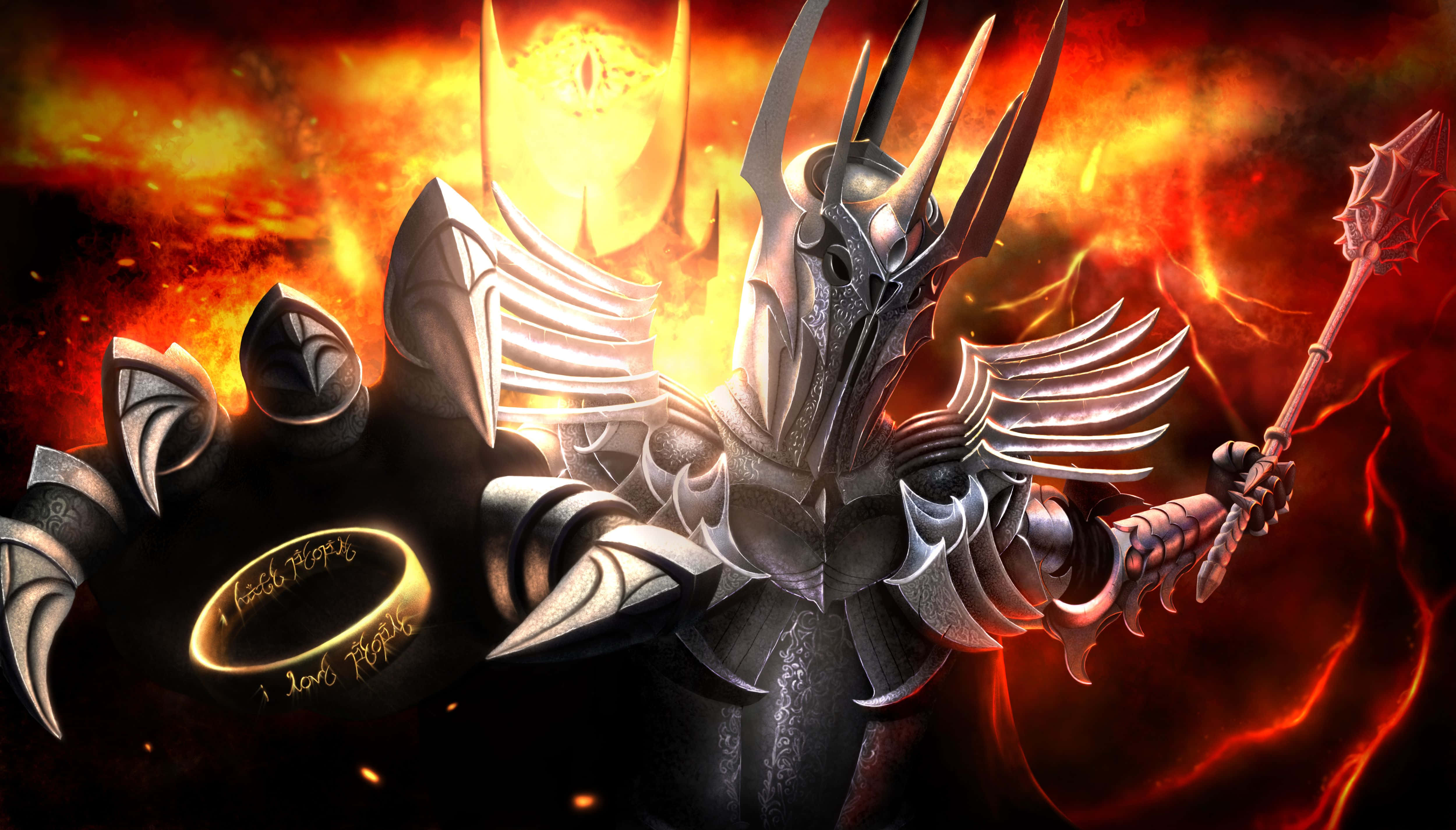Sauron, One Ring, spiked helmet, 4K Desktop Wallpaper