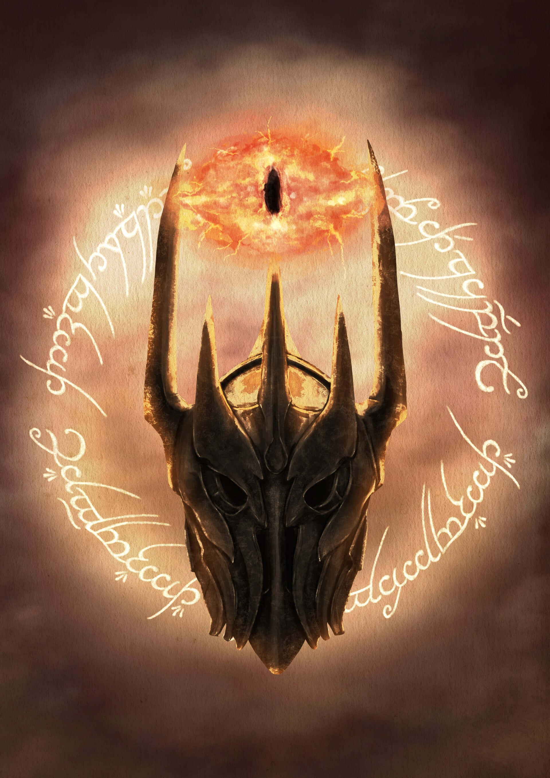 Eye of Sauron, helmet, glowing fiery eye, 2K Phone Wallpaper