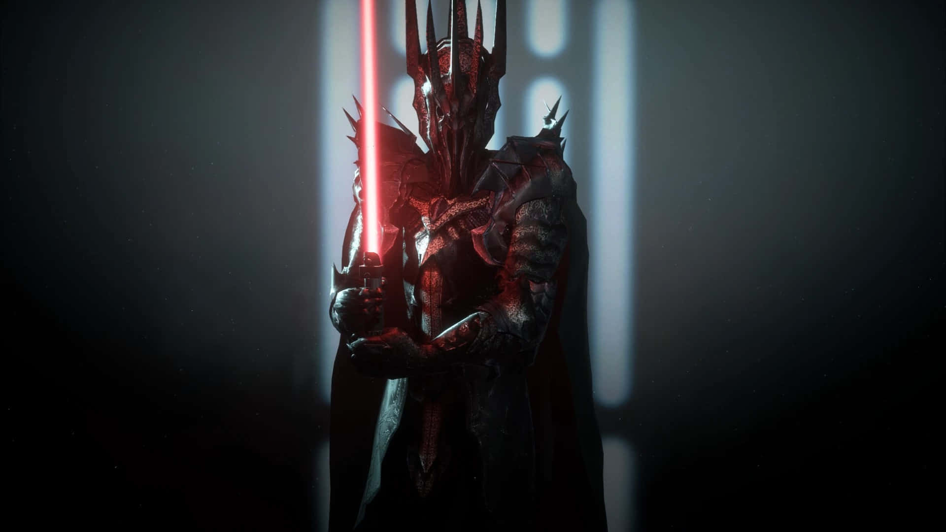 Sauron, red lightsaber, spiked helmet, Full HD Desktop Wallpaper