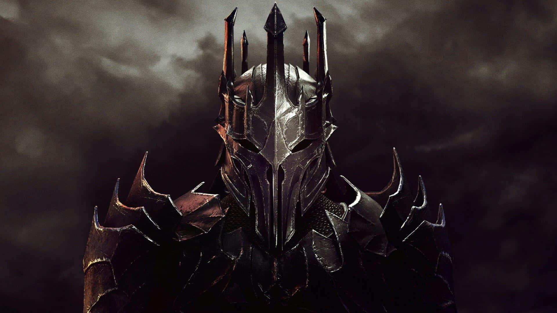 Sauron, spiked armor, stormy gray sky, Full HD Desktop Wallpaper