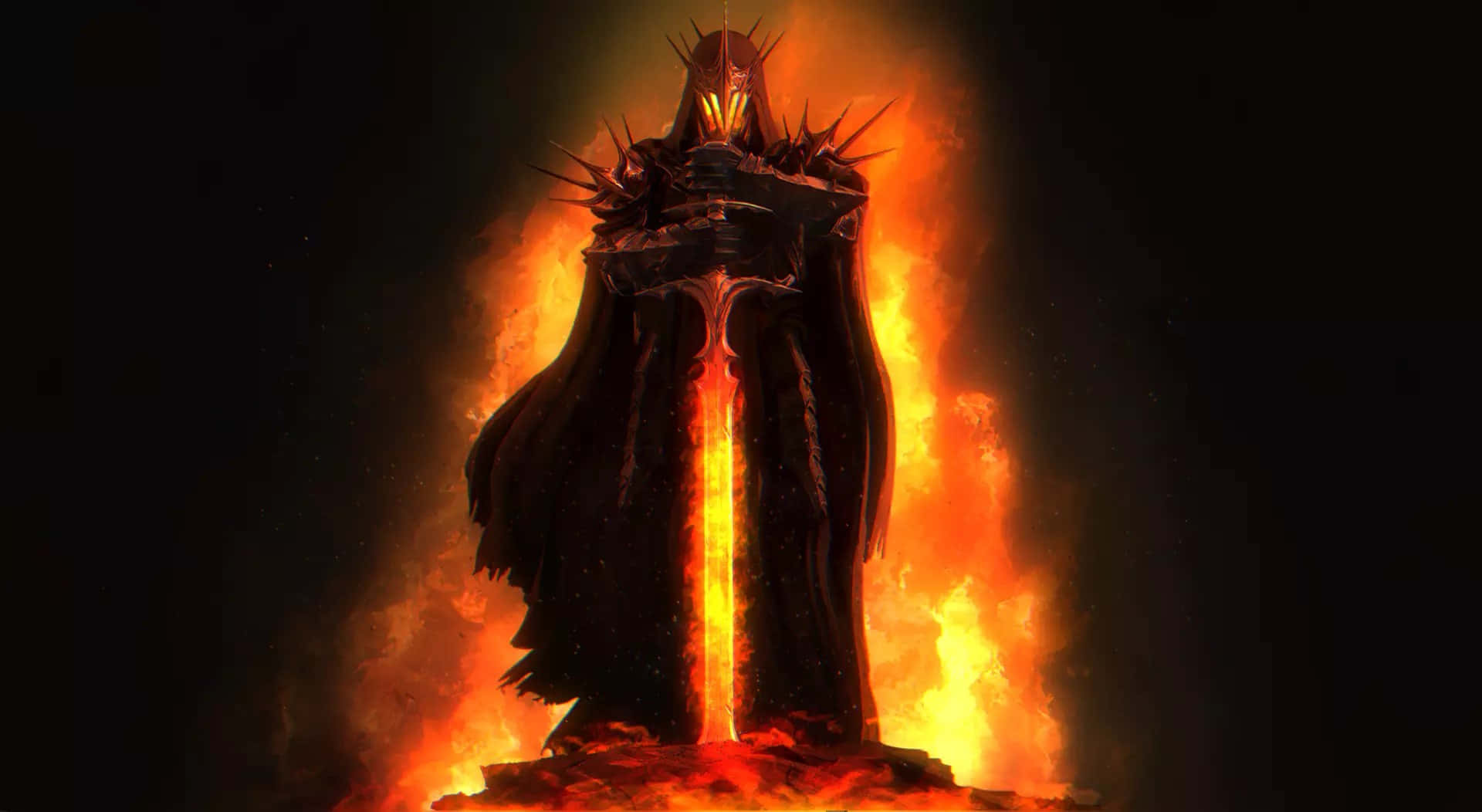 Sauron, flames, dark armored figure, Full HD Desktop Wallpaper
