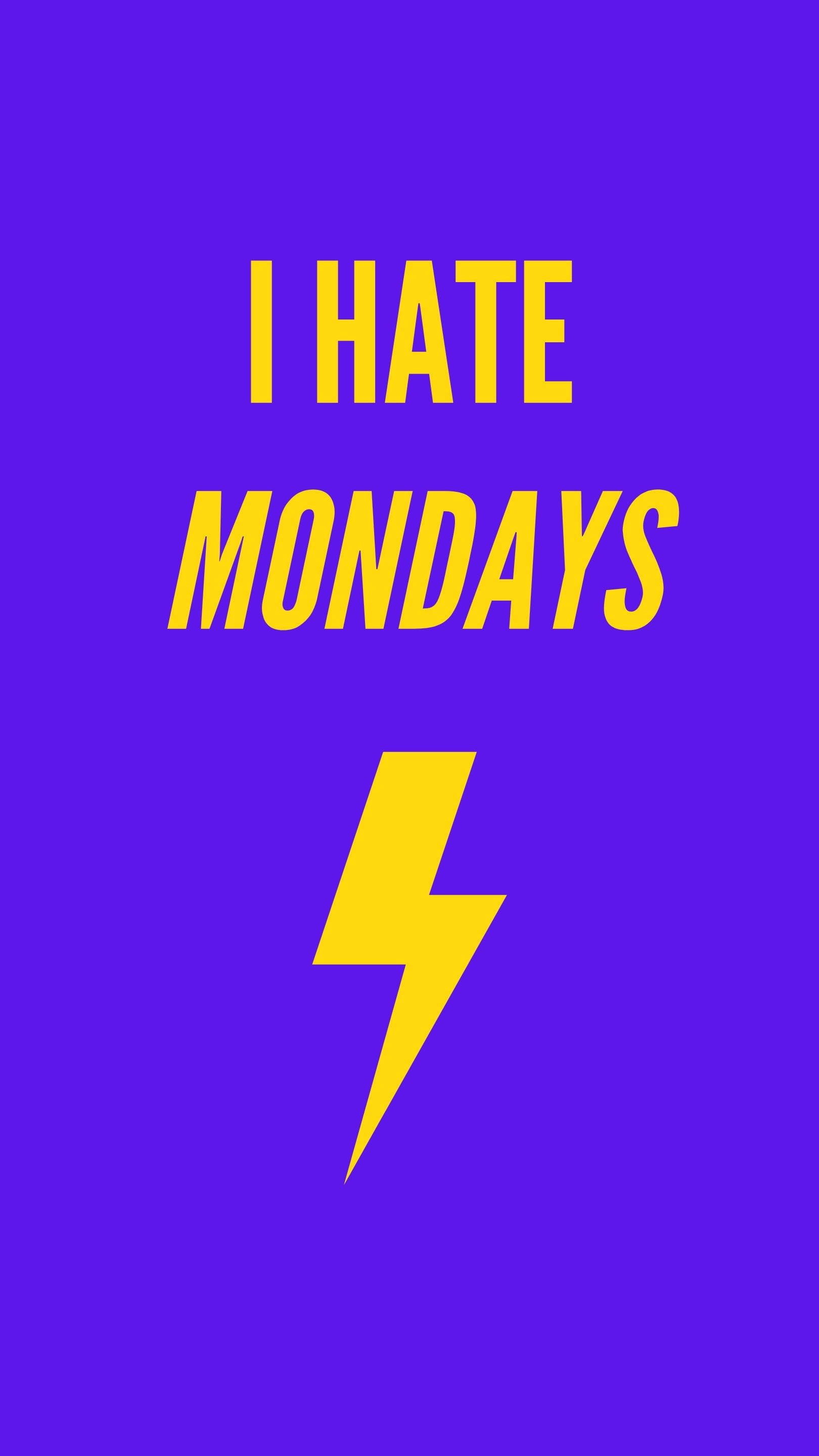 I HATE MONDAYS, lightning bolt, solid purple background, 2K Phone Wallpaper