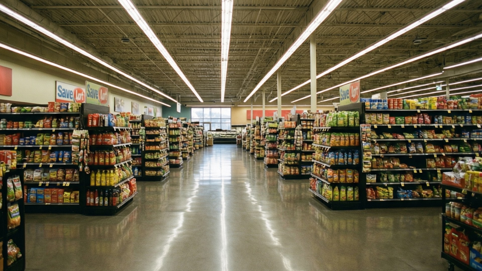 Save A Lot, panoramic interior, early morning, Full HD Desktop Wallpaper