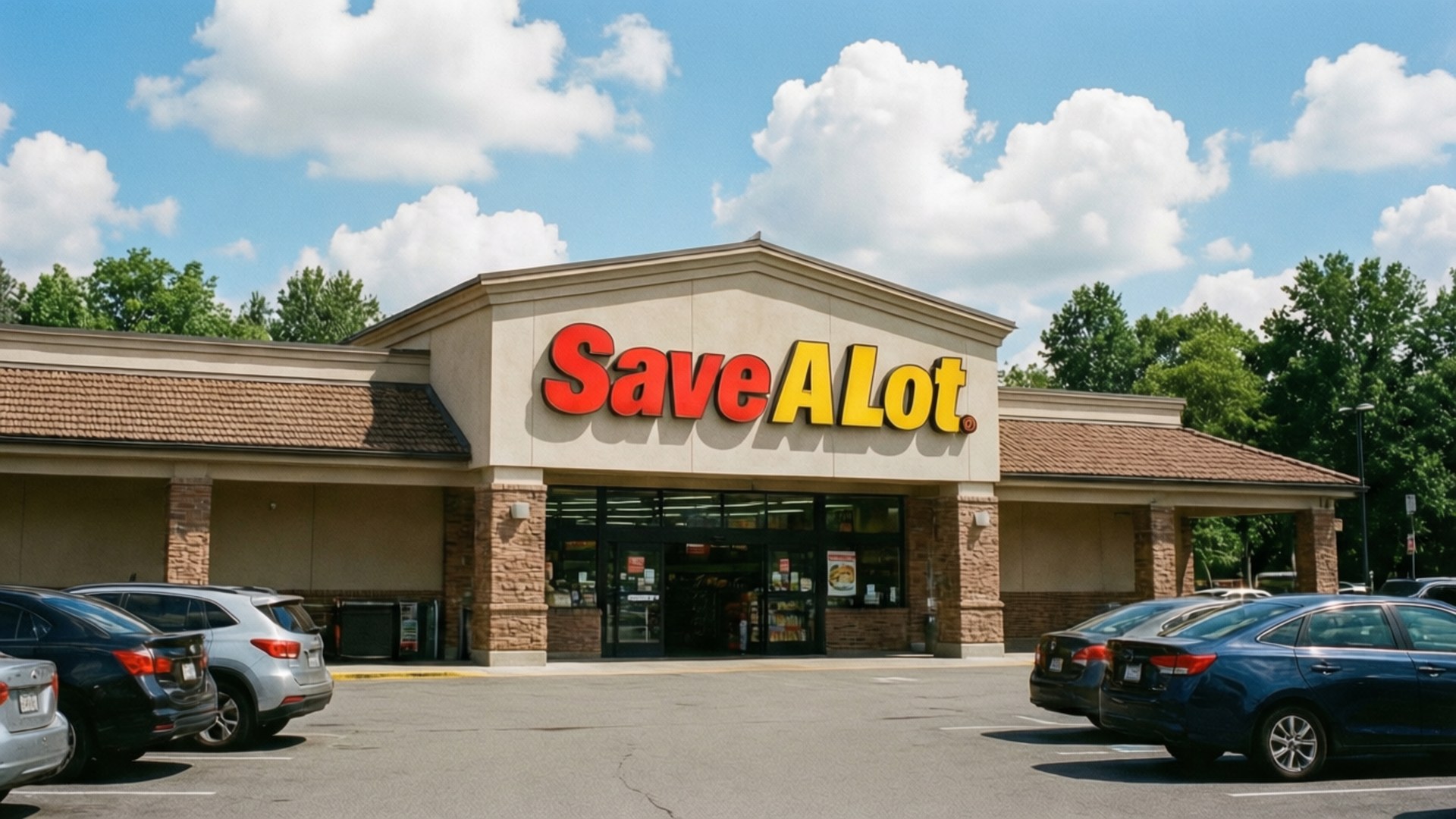Save A Lot, red and yellow signage, blue sky, Full HD Desktop Wallpaper