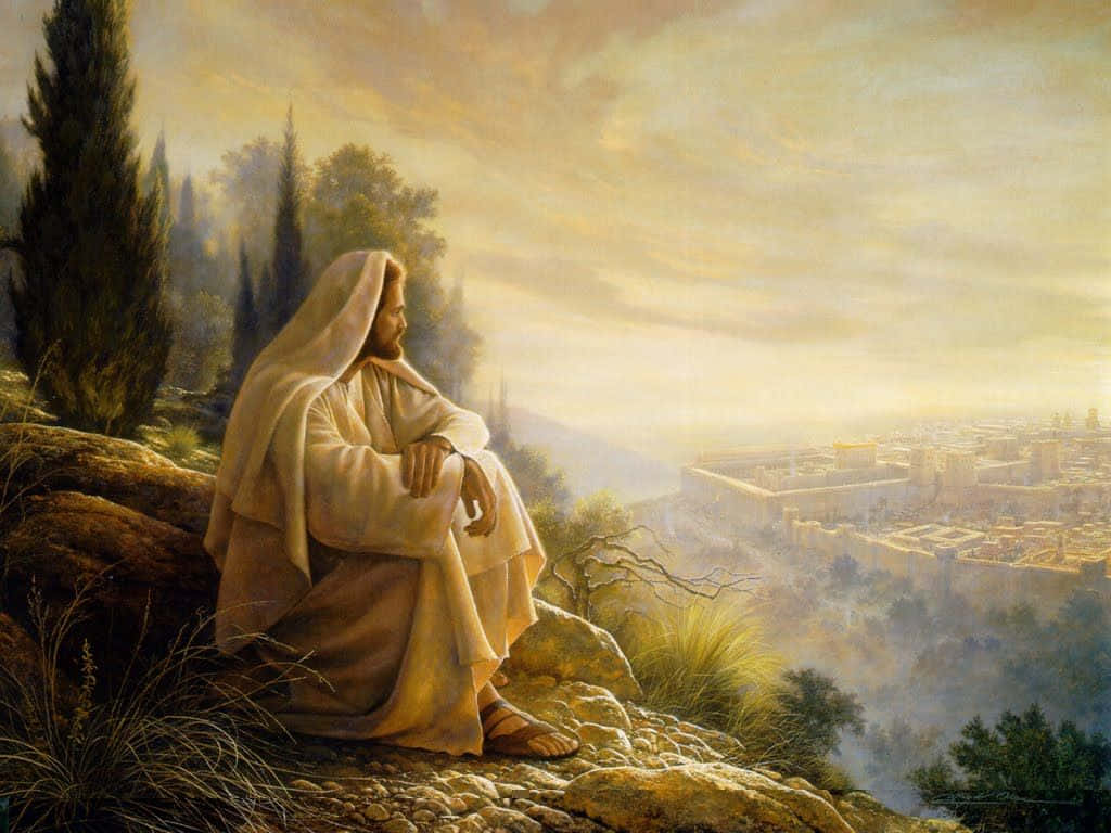 Savior, robed figure, rocky hillside, SD Desktop Wallpaper