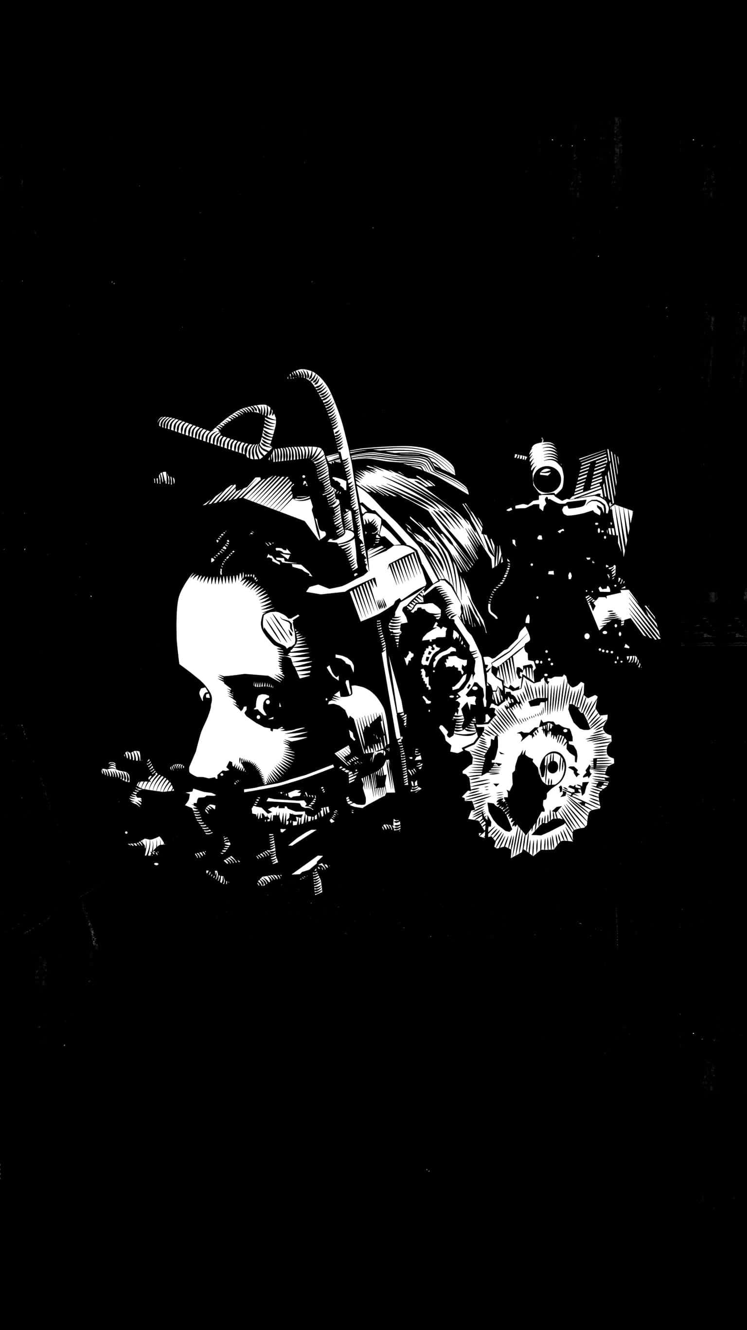 Saw, black and white illustration, human head, 2K Phone Wallpaper